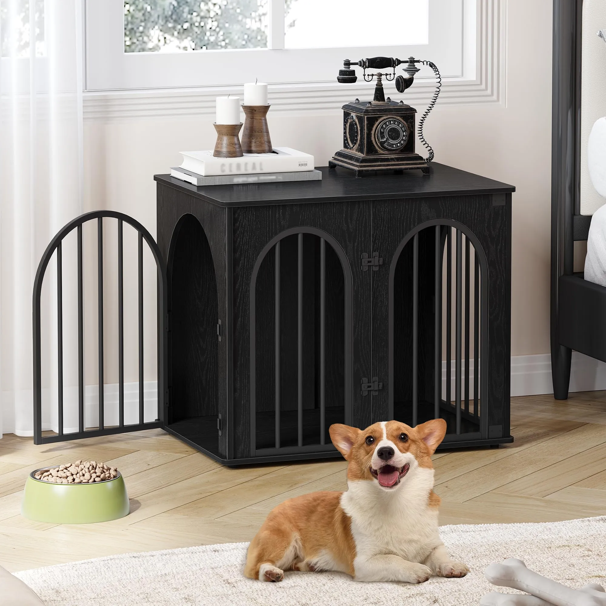 Hzuaneri Gabbia per Cani con Tavolo Supplemento, Nero, 68 x 49 x 56 cm - immagine 3
