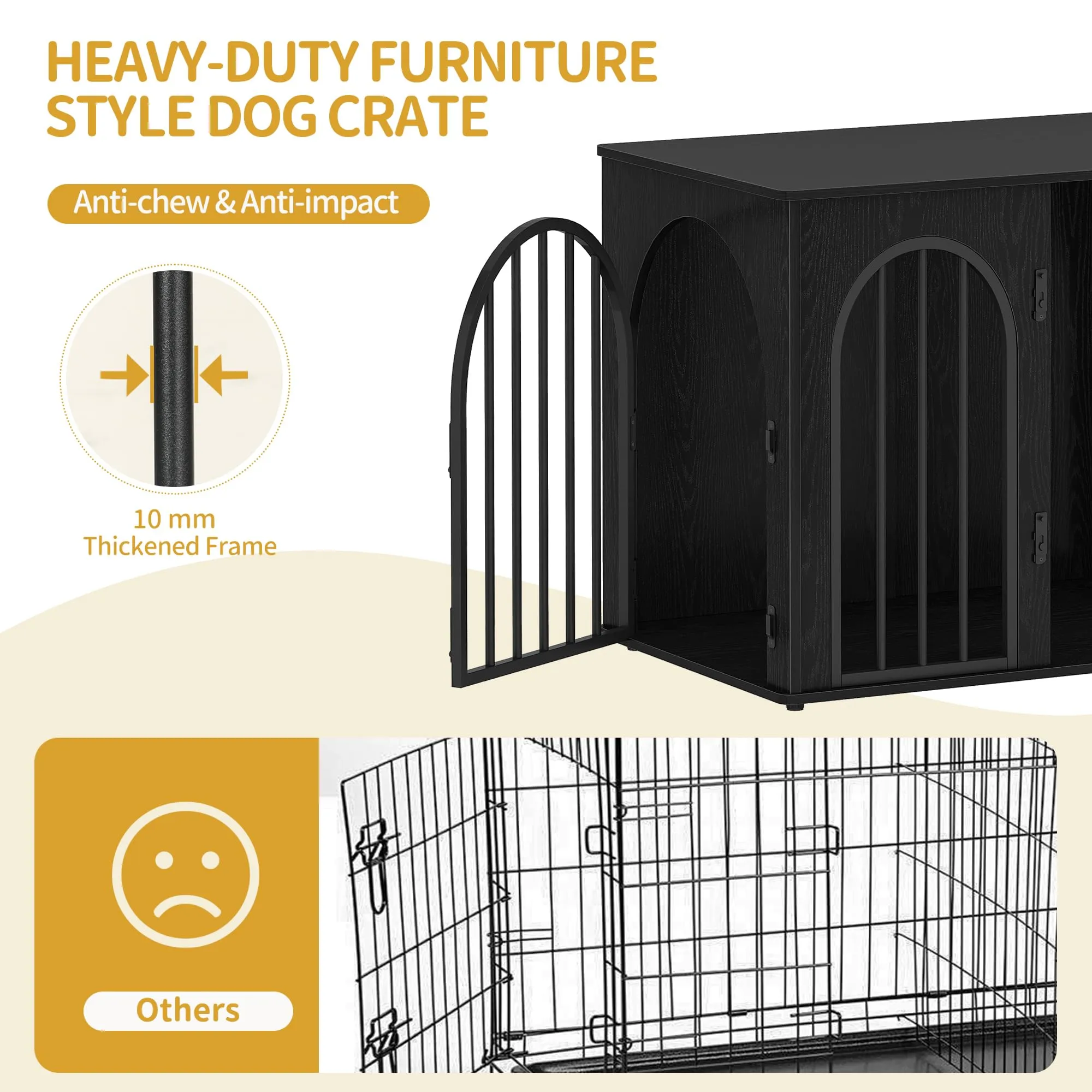 Hzuaneri Gabbia per Cani con Tavolo Supplemento, Nero, 68 x 49 x 56 cm - immagine 5