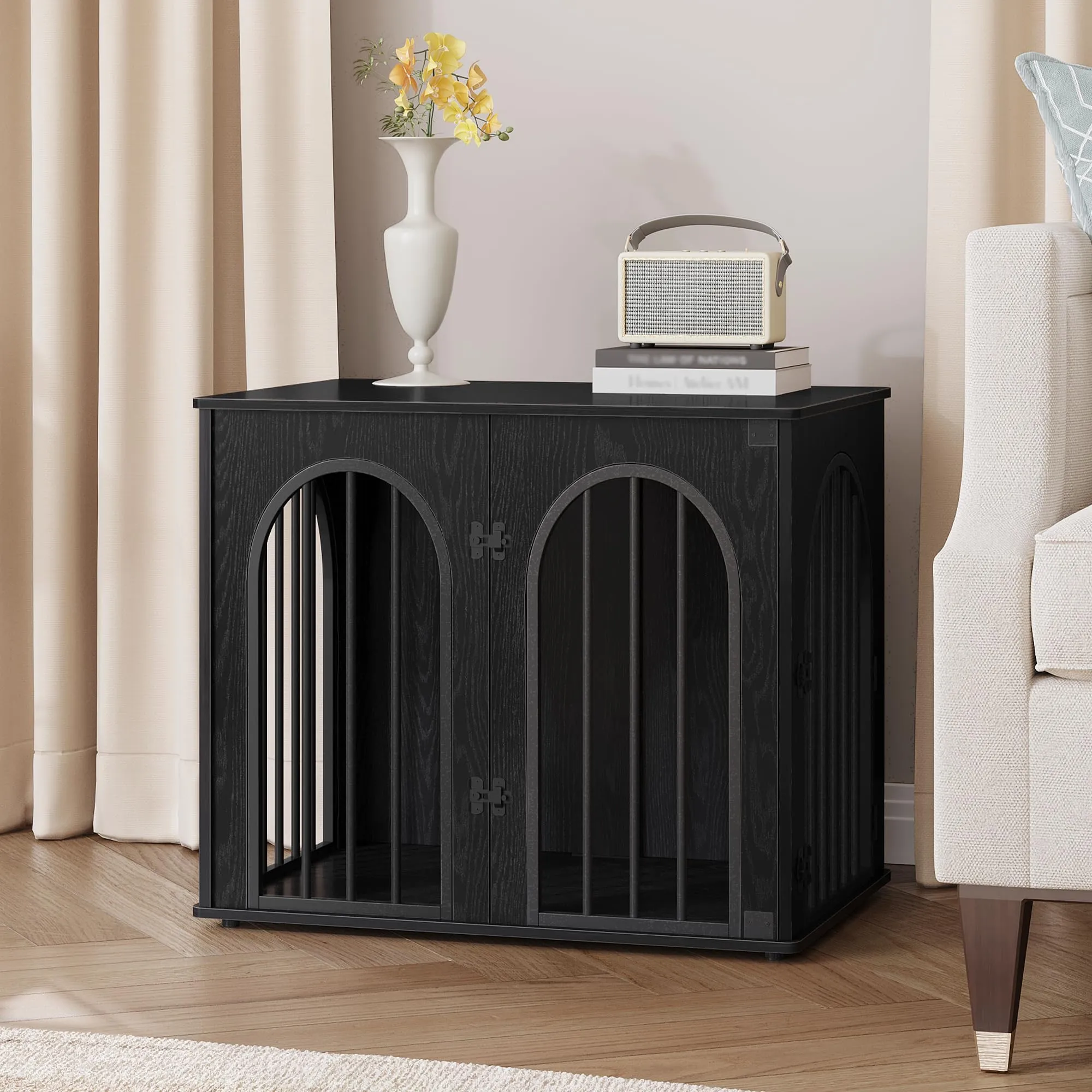 Hzuaneri Gabbia per Cani con Tavolo Supplemento, Nero, 68 x 49 x 56 cm - immagine 6