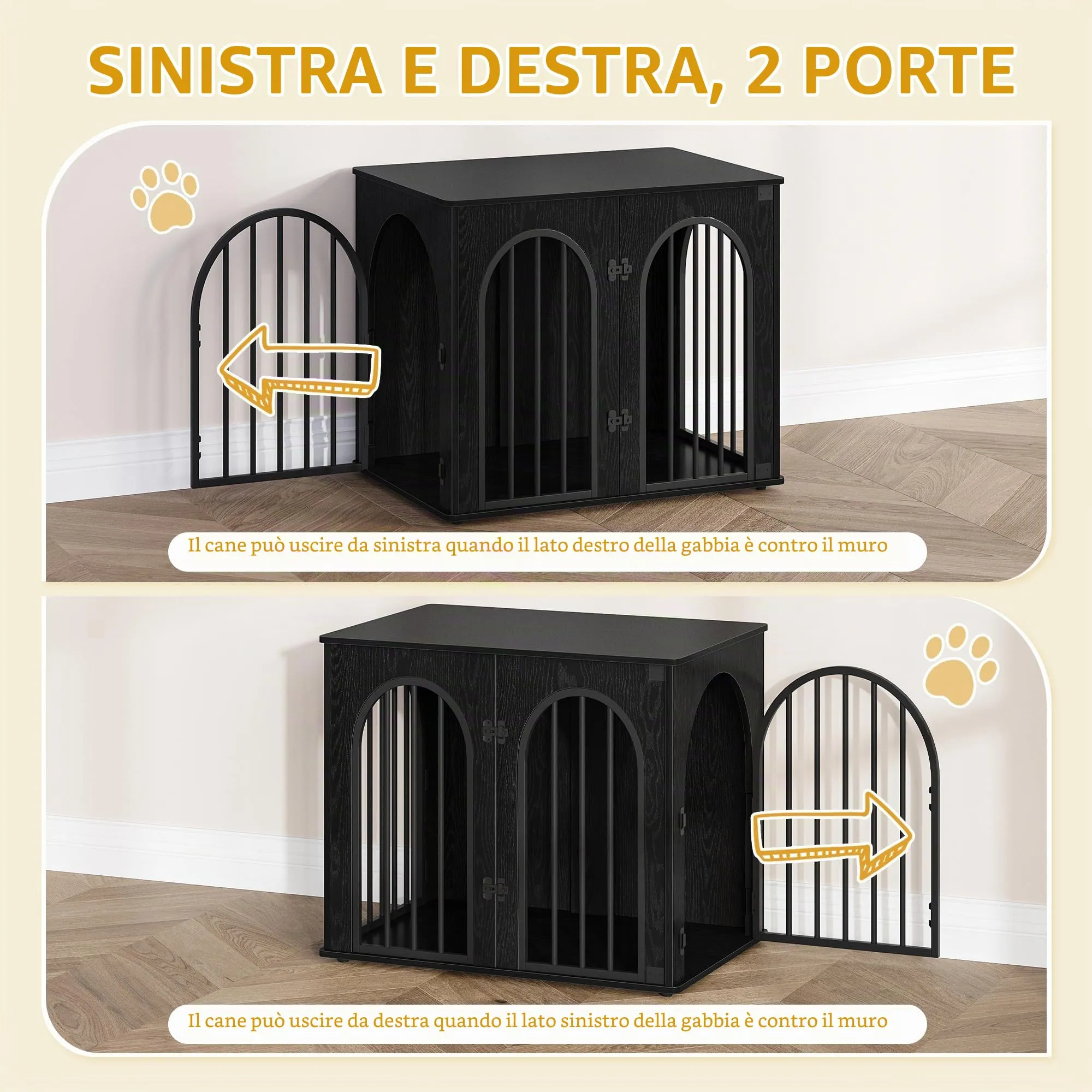 Hzuaneri Gabbia per Cani con Tavolo Supplemento, Nero, 68 x 49 x 56 cm - immagine 7