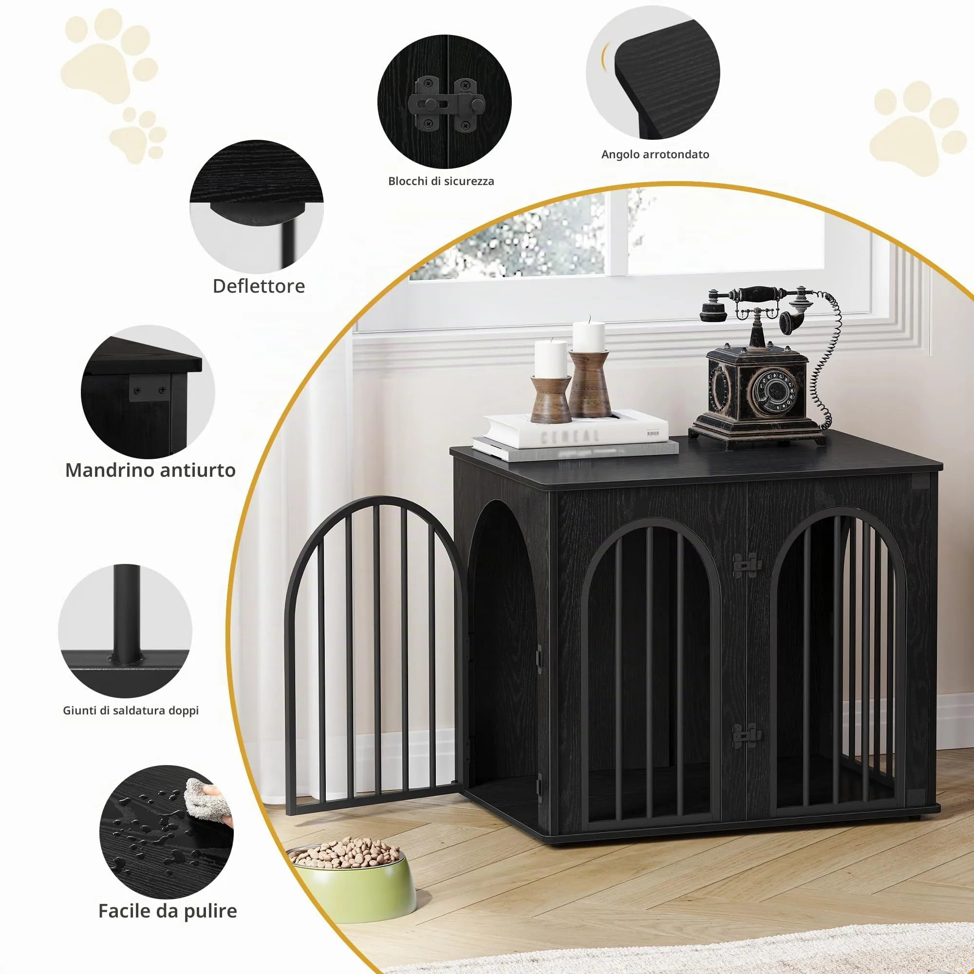 Hzuaneri Gabbia per Cani con Tavolo Supplemento, Nero, 68 x 49 x 56 cm - immagine 8