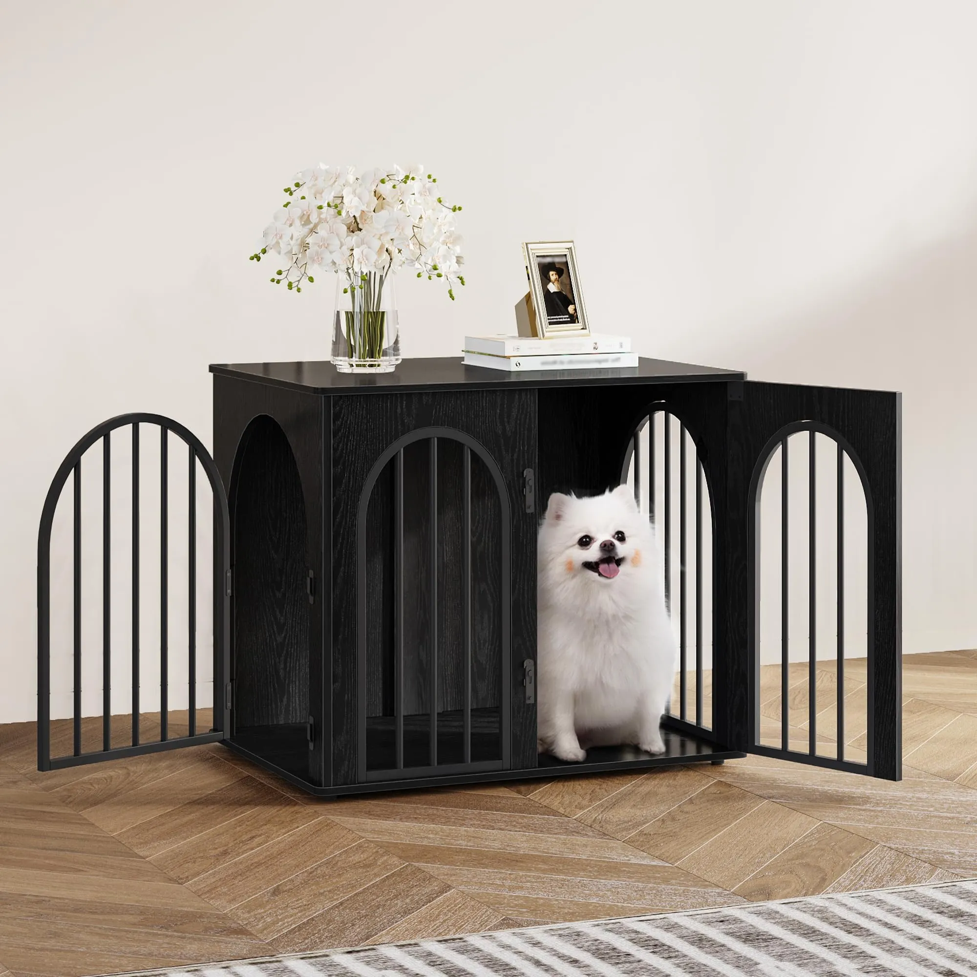 Hzuaneri Gabbia per Cani con Tavolo Supplemento, Nero, 68 x 49 x 56 cm - immagine 9