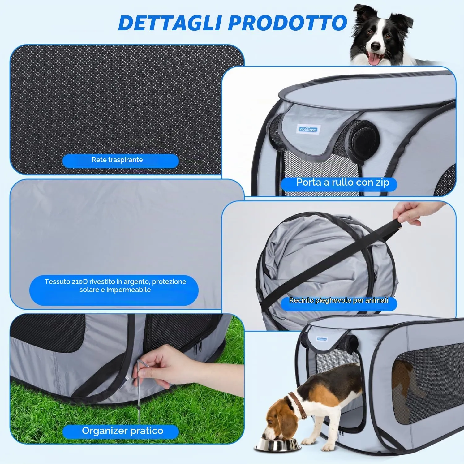 Nobleza Gabbia Portatile per Cani e Gatti, Recinto Pieghevole in Tessuto Oxford 210D Impermeabile, 93x54x54cm - immagine 3