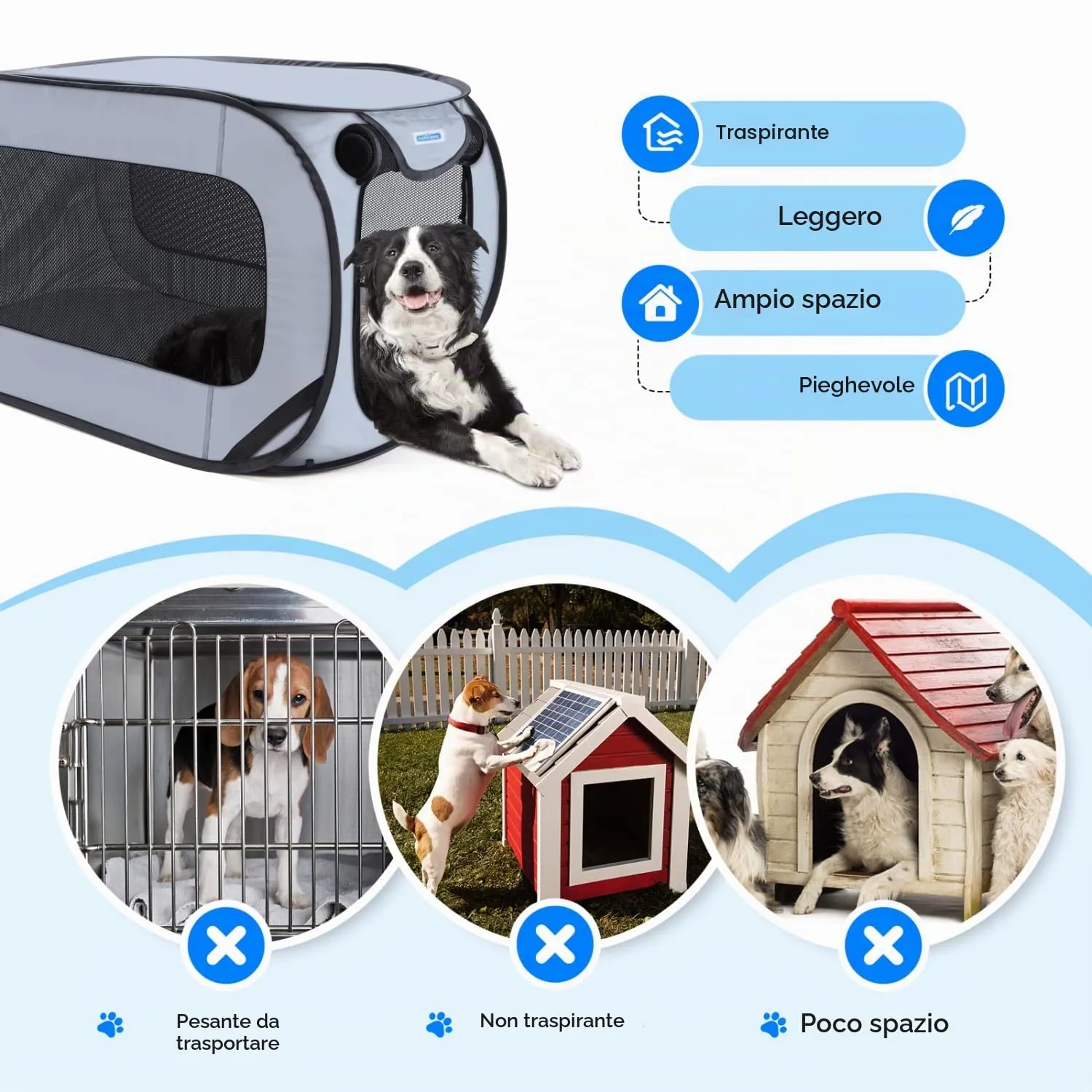 Nobleza Gabbia Portatile per Cani e Gatti, Recinto Pieghevole in Tessuto Oxford 210D Impermeabile, 93x54x54cm - immagine 6
