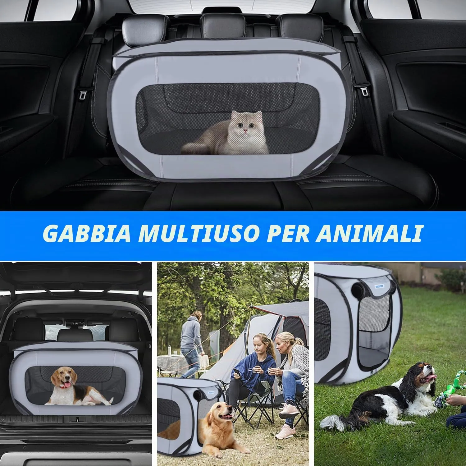 Nobleza Gabbia Portatile per Cani e Gatti, Recinto Pieghevole in Tessuto Oxford 210D Impermeabile, 93x54x54cm - immagine 7