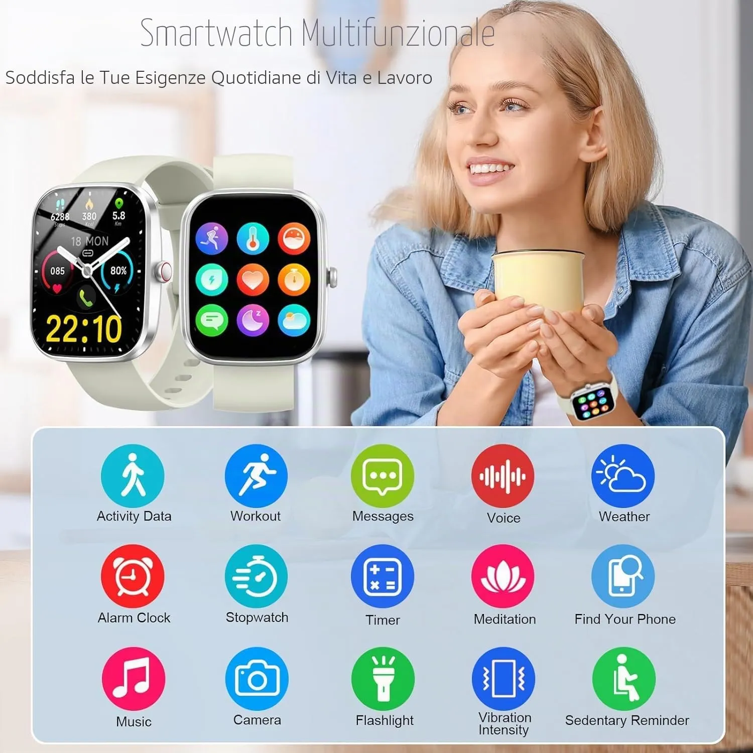 Matast Smartwatch Uomo Donna 1.91" con Funzione Telefono, 110+ Modalità Sport, IP68 Impermeabile, Contapassi, SpO2, Monitor Sonno e Frequenza Cardiaca - immagine 3