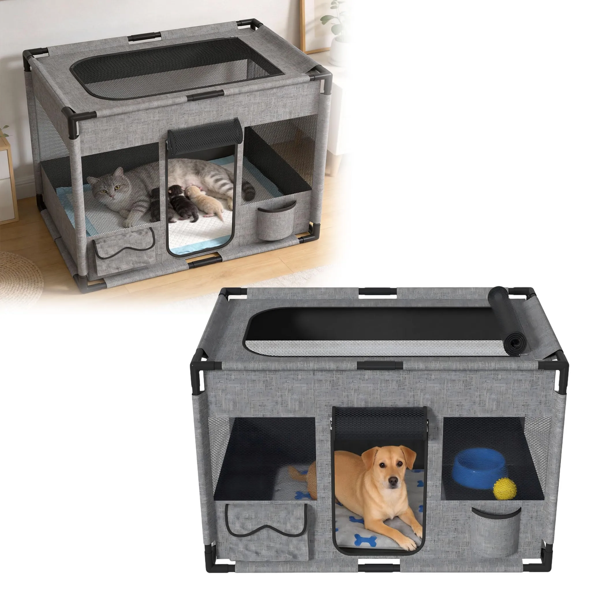 UISEBRT Recinto per Cuccioli in Tessuto Oxford e Rete, 85 x 65 x 64,5 cm, Rettangolare - immagine 1