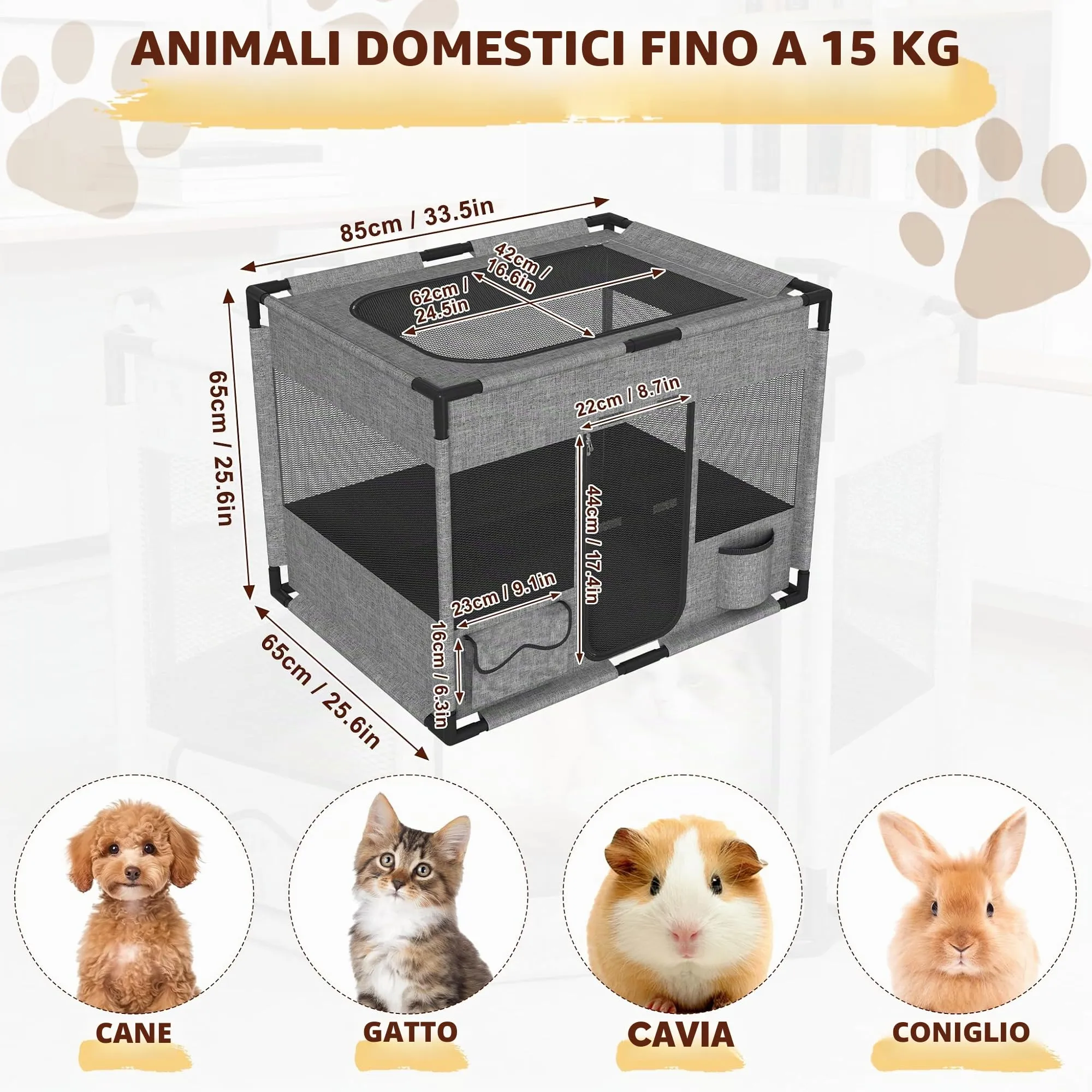 UISEBRT Recinto per Cuccioli in Tessuto Oxford e Rete, 85 x 65 x 64,5 cm, Rettangolare - immagine 2