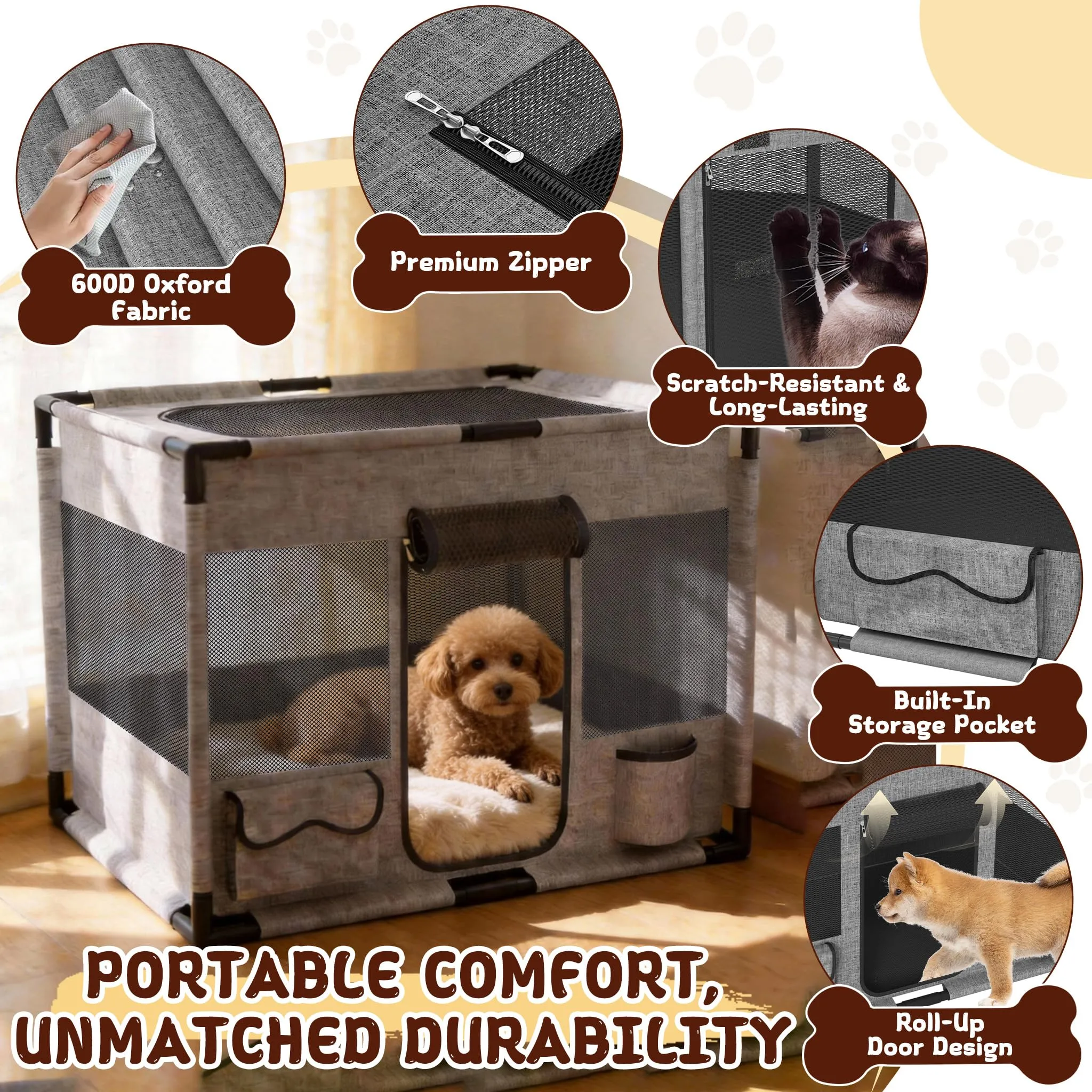UISEBRT Recinto per Cuccioli in Tessuto Oxford e Rete, 85 x 65 x 64,5 cm, Rettangolare - immagine 5