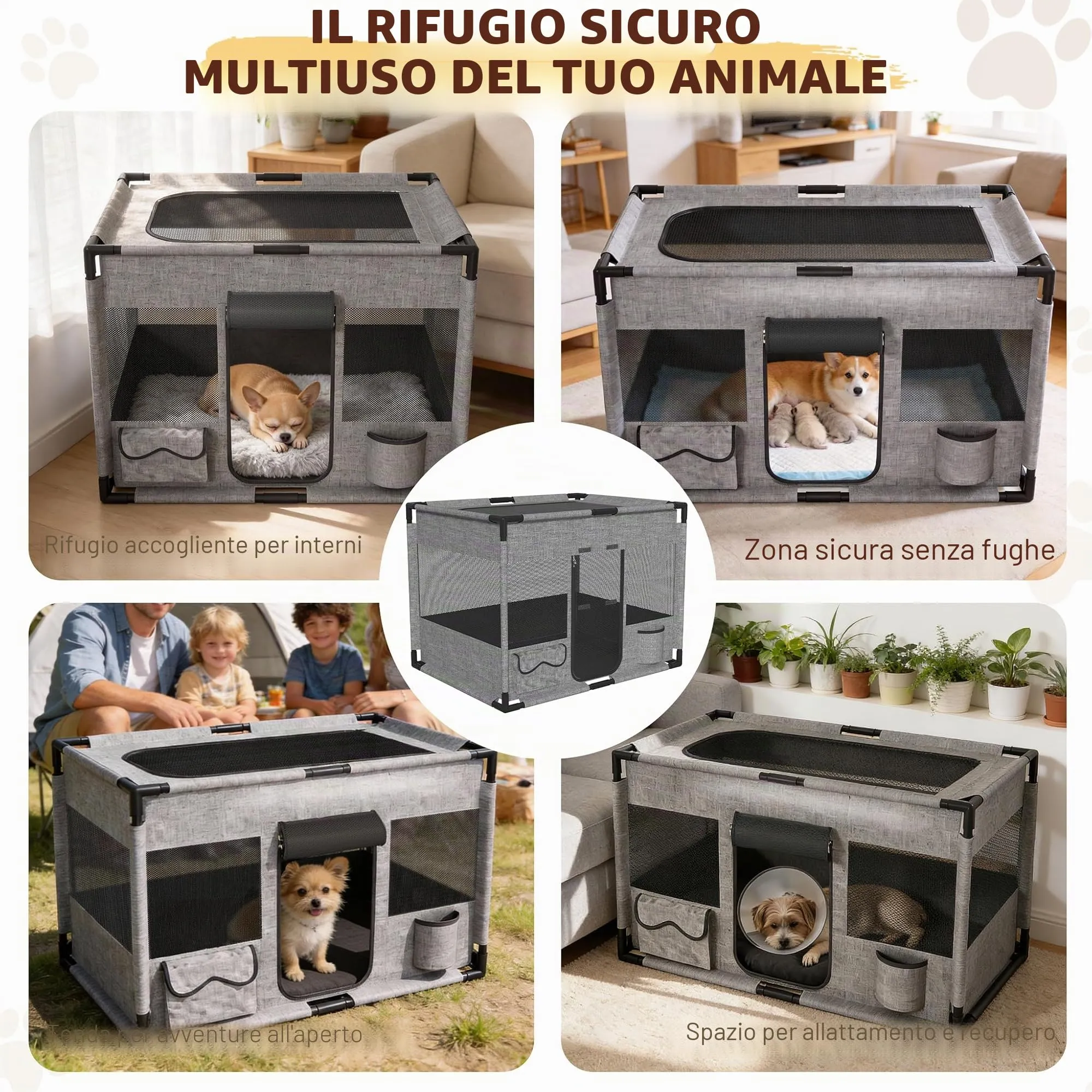 UISEBRT Recinto per Cuccioli in Tessuto Oxford e Rete, 85 x 65 x 64,5 cm, Rettangolare - immagine 6