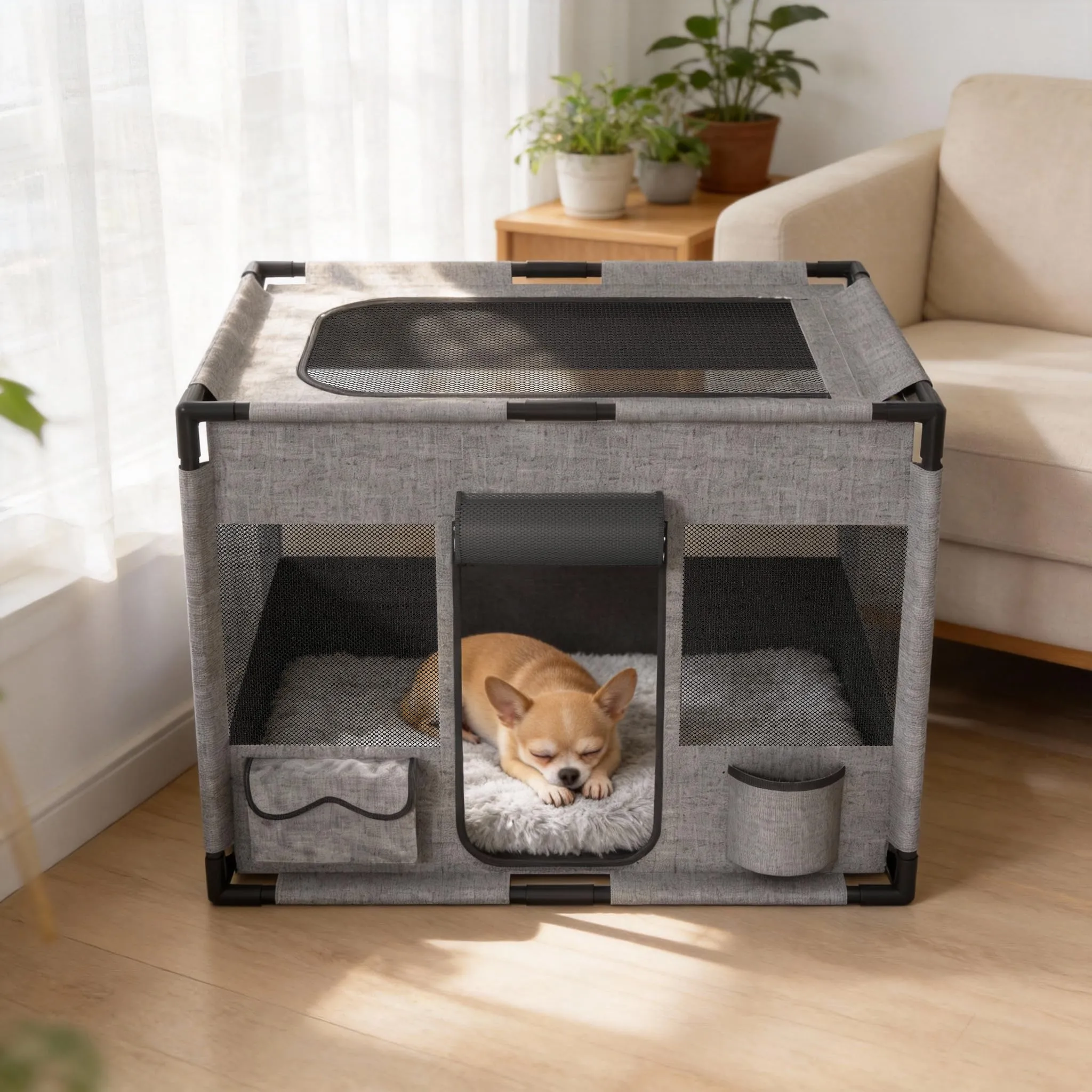 UISEBRT Recinto per Cuccioli in Tessuto Oxford e Rete, 85 x 65 x 64,5 cm, Rettangolare - immagine 9