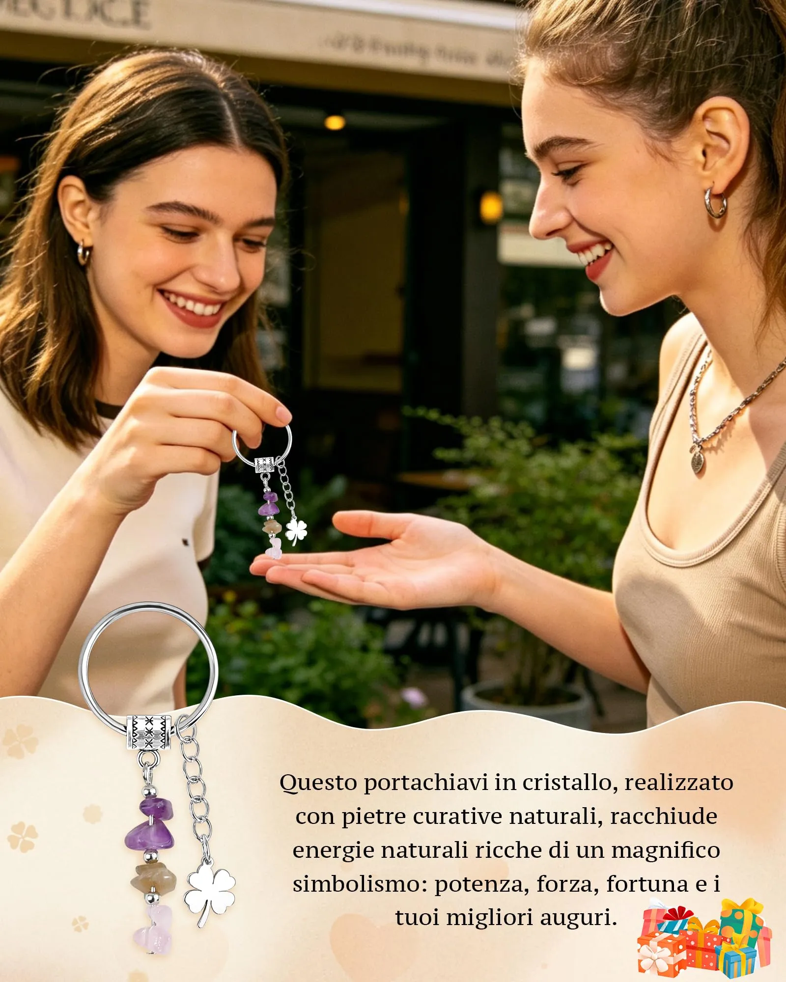 CheersLife Portachiavi Personalizzato in Cristalli Naturali 10mm - immagine 2
