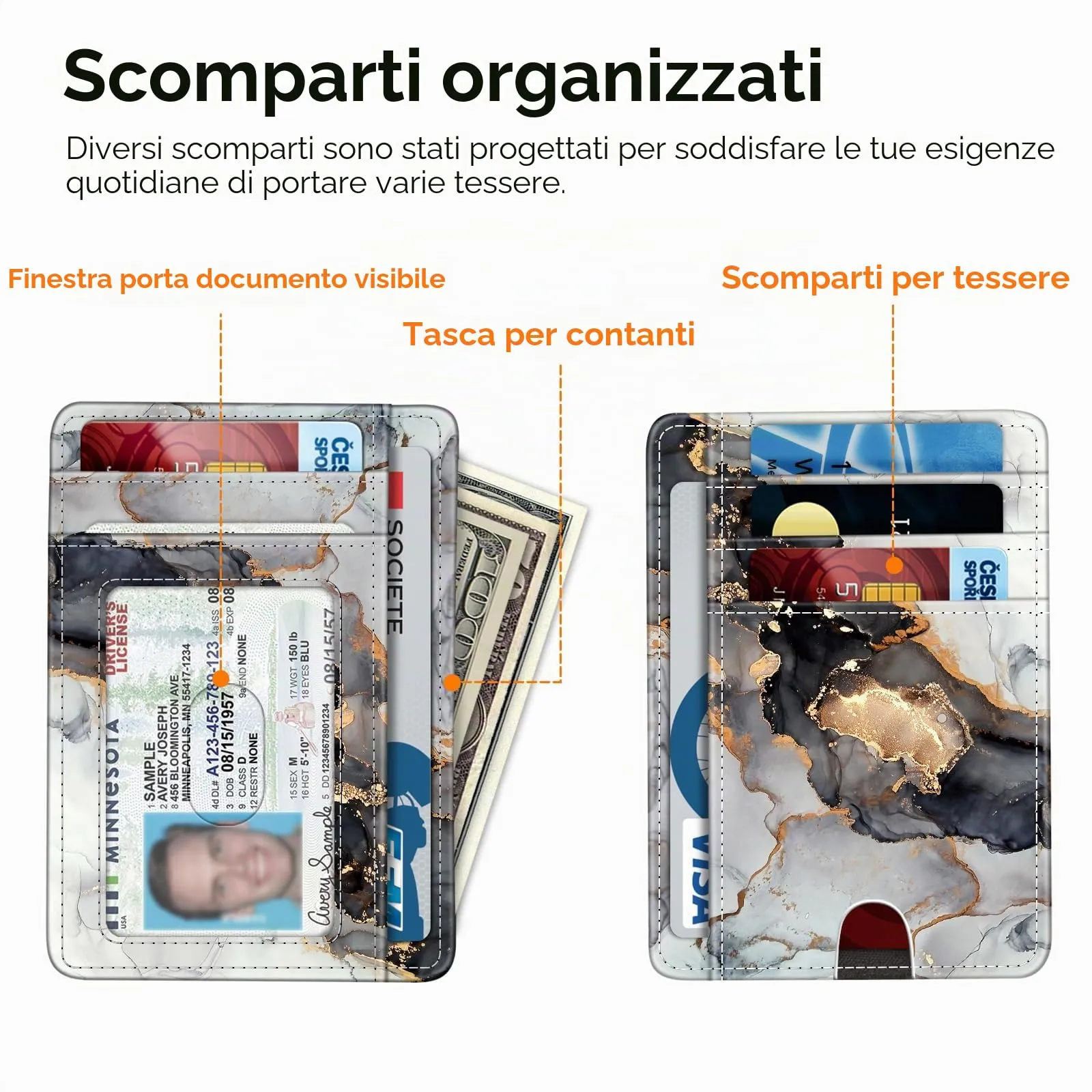 FINTIE Portafoglio Sottile con Tasca Frontale, Pelle Sintetica, RFID, Z-cloudy Marble - immagine 2