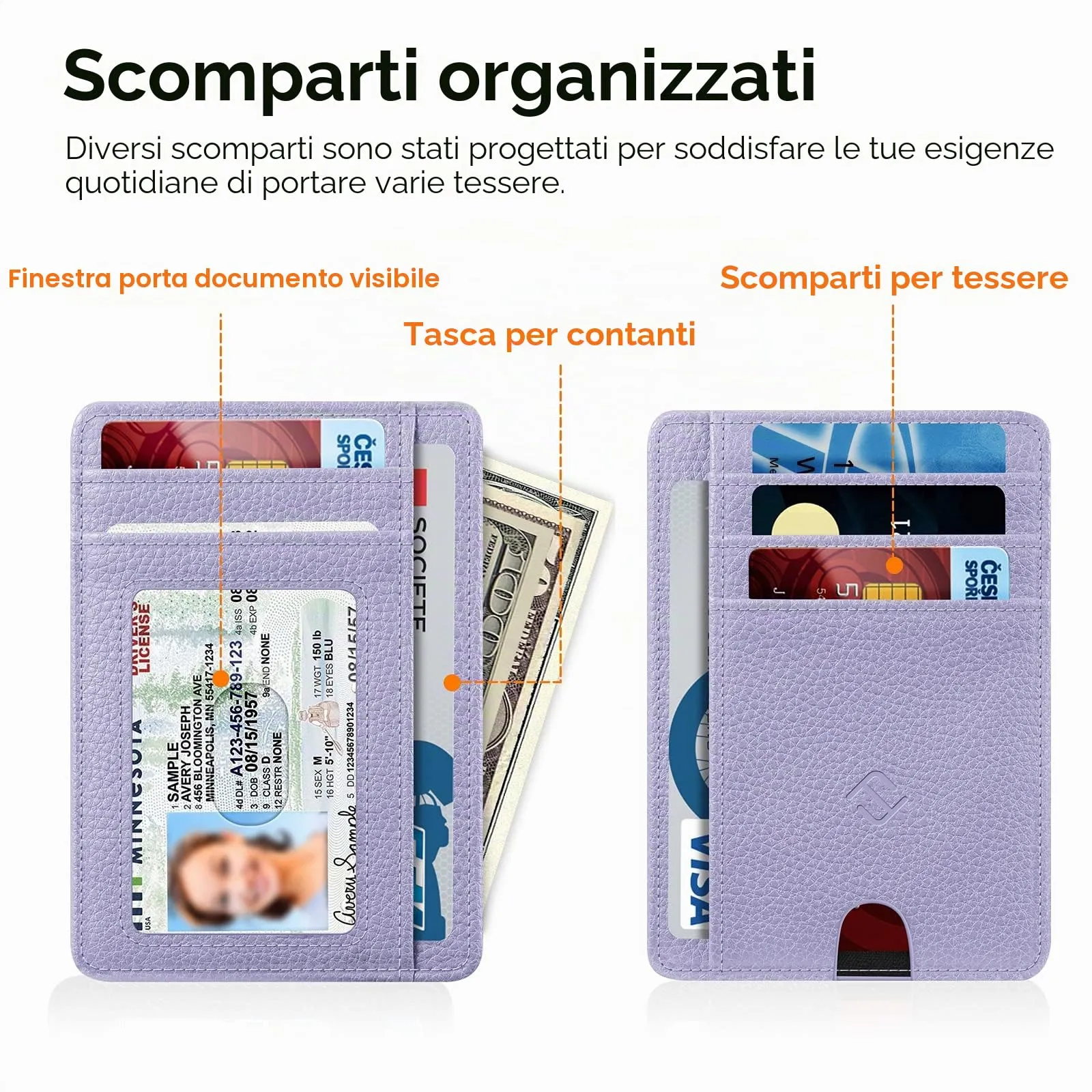 FINTIE Portafoglio Sottile con Tasca Frontale, Pelle Sintetica, Lilla Viola - immagine 3