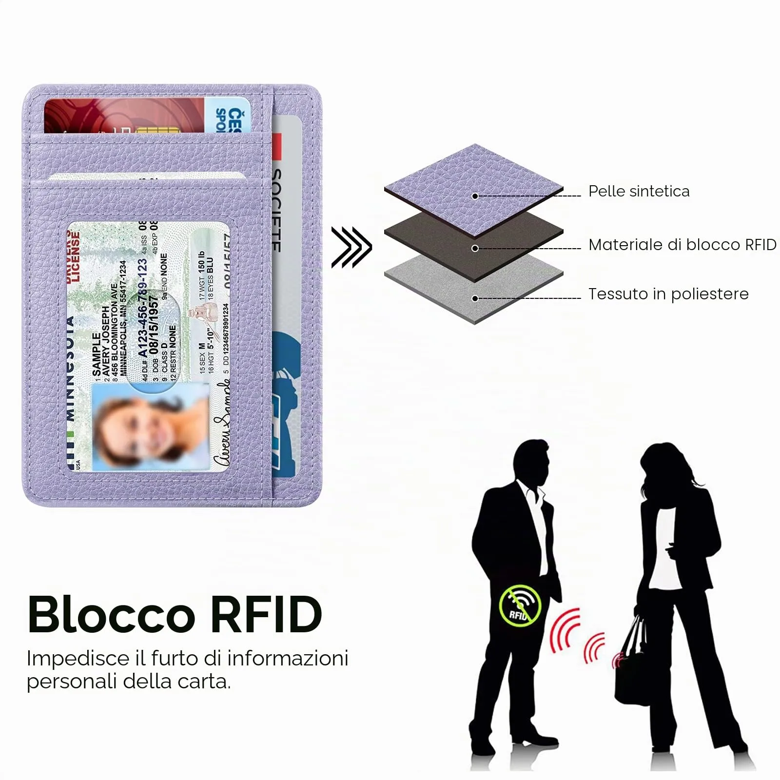 FINTIE Portafoglio Sottile con Tasca Frontale, Pelle Sintetica, Lilla Viola - immagine 5
