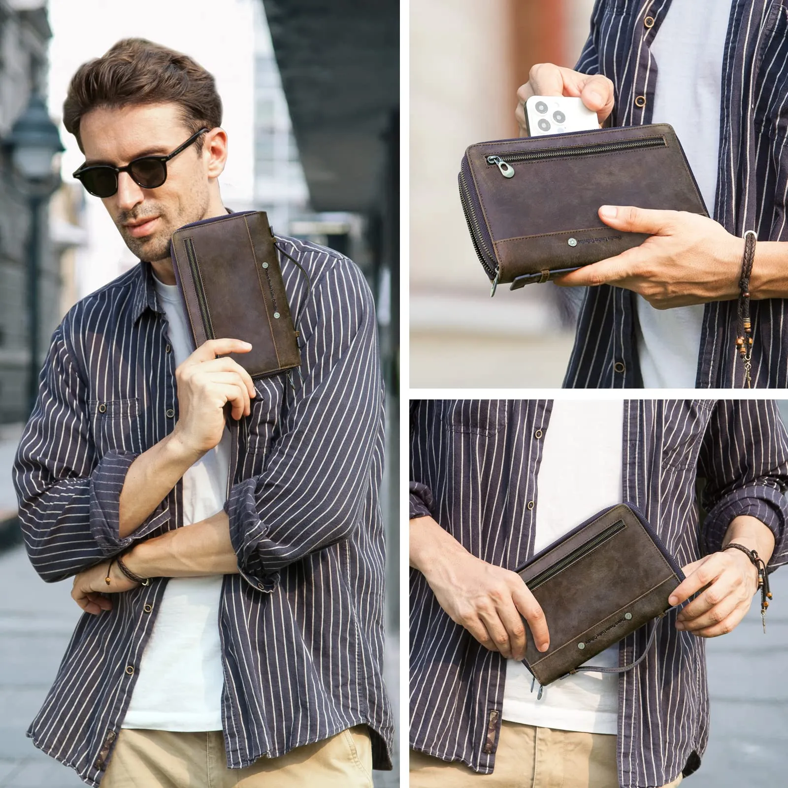 CONTACTS Borsa Tote in Pelle da Uomo con Blocco RFID e Tasca Porta Passaporto - immagine 2