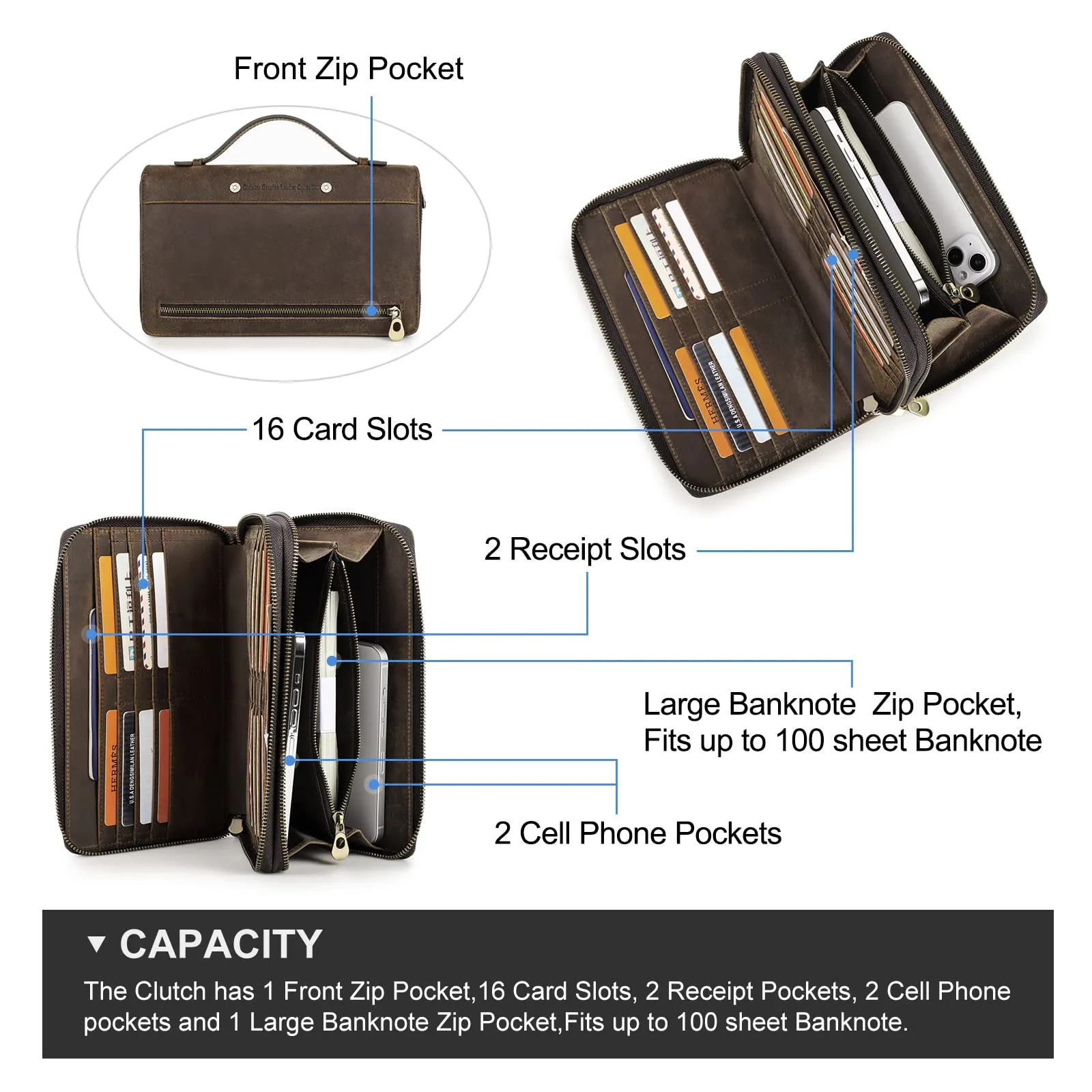 CONTACTS Borsa Tote in Pelle da Uomo con Blocco RFID e Tasca Porta Passaporto - immagine 5