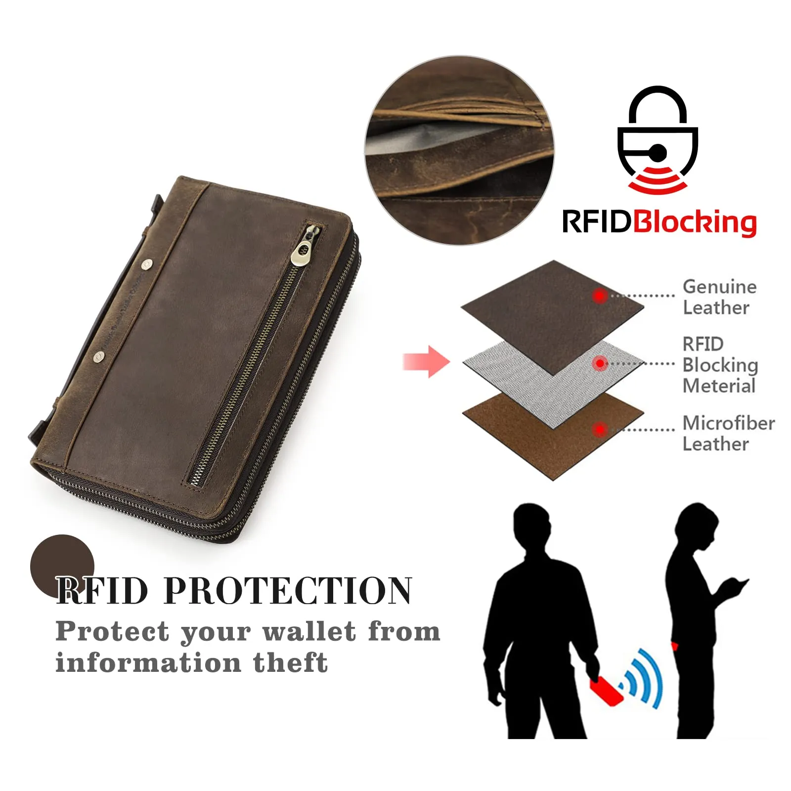 CONTACTS Borsa Tote in Pelle da Uomo con Blocco RFID e Tasca Porta Passaporto - immagine 6