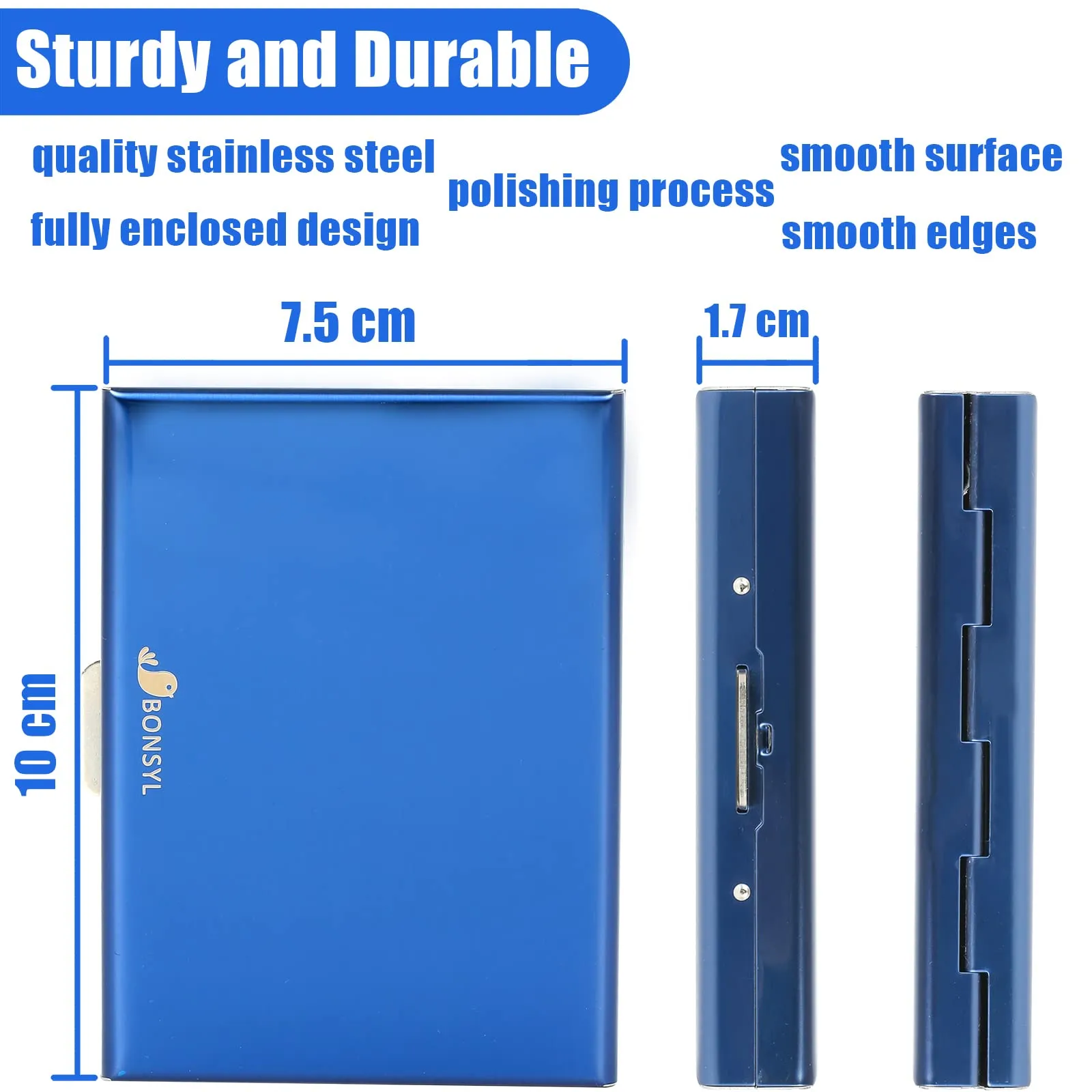 BONSYL Porta Carte di Credito Sottile in Metallo con Protezione RFID, 8 Scomparti (Blu) - immagine 4