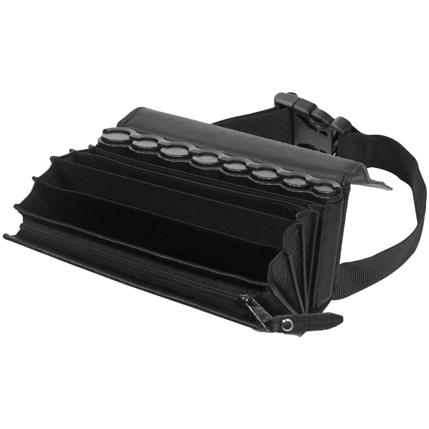HMF Portafoglio da cameriere in pelle con cintura regolabile, chiusura magnetica, rendiresto Euro e scomparto con cerniera, 20,5 x 10 x 6,5 cm, Nero - immagine 1