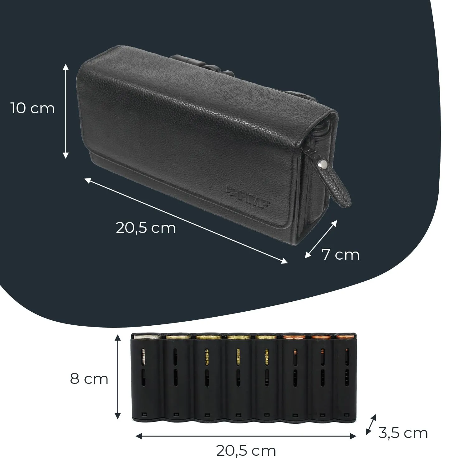 HMF Portafoglio da cameriere in pelle con cintura regolabile, chiusura magnetica, rendiresto Euro e scomparto con cerniera, 20,5 x 10 x 6,5 cm, Nero - immagine 5