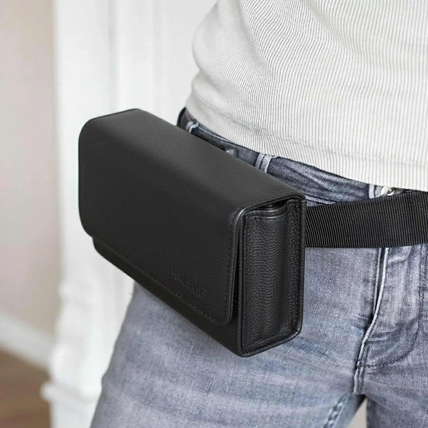 HMF Portafoglio da cameriere in pelle con cintura regolabile, chiusura magnetica, rendiresto Euro e scomparto con cerniera, 20,5 x 10 x 6,5 cm, Nero - immagine 6
