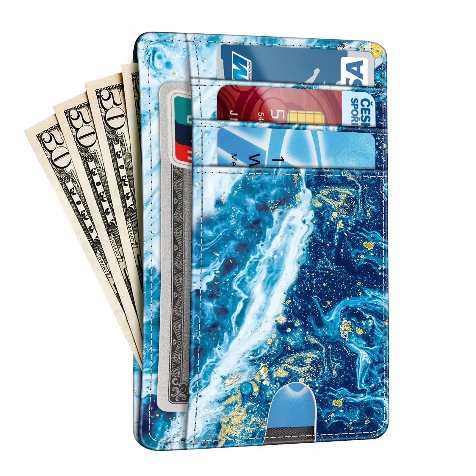 FINTIE Portafoglio Sottile con Tasca Frontale, Pelle Sintetica, RFID, Blu Oceano - immagine 2