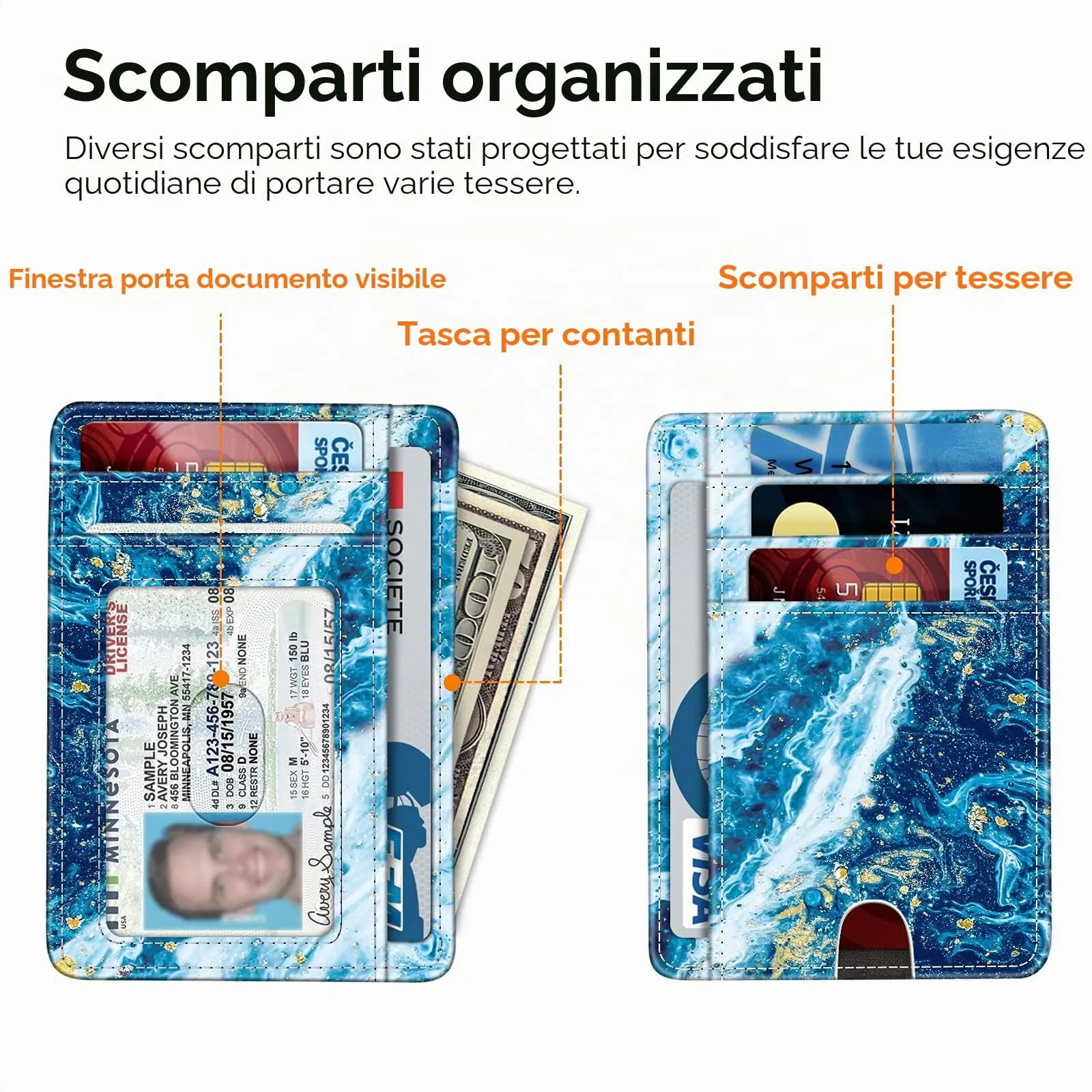FINTIE Portafoglio Sottile con Tasca Frontale, Pelle Sintetica, RFID, Blu Oceano - immagine 3