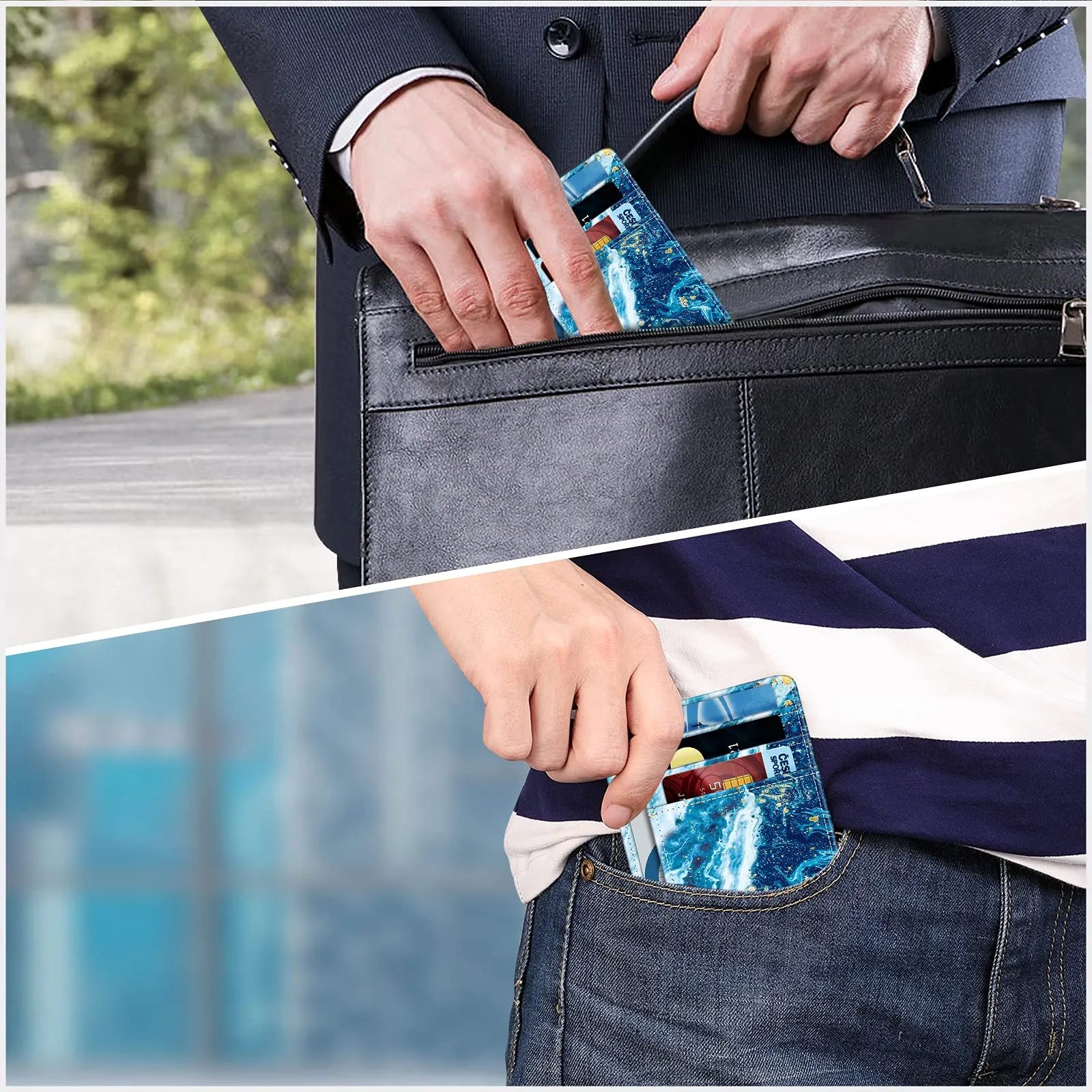 FINTIE Portafoglio Sottile con Tasca Frontale, Pelle Sintetica, RFID, Blu Oceano - immagine 7