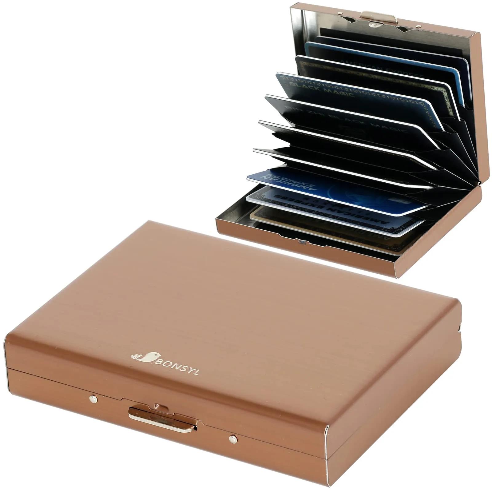 BONSYL Porta Carte di Credito in Acciaio Inossidabile con Blocco RFID, 10 Scomparti, Oro Rosa - immagine 1