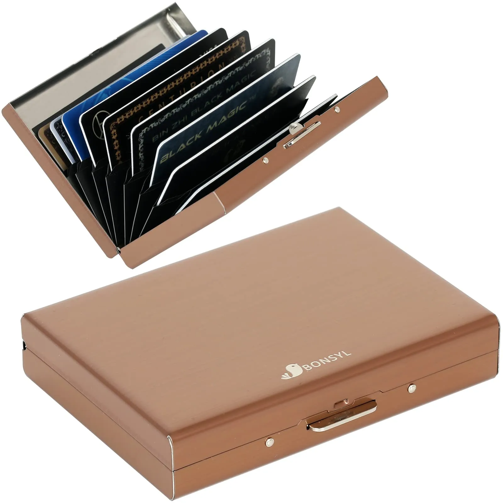 BONSYL Porta Carte di Credito in Acciaio Inossidabile con Blocco RFID, 10 Scomparti, Oro Rosa - immagine 9