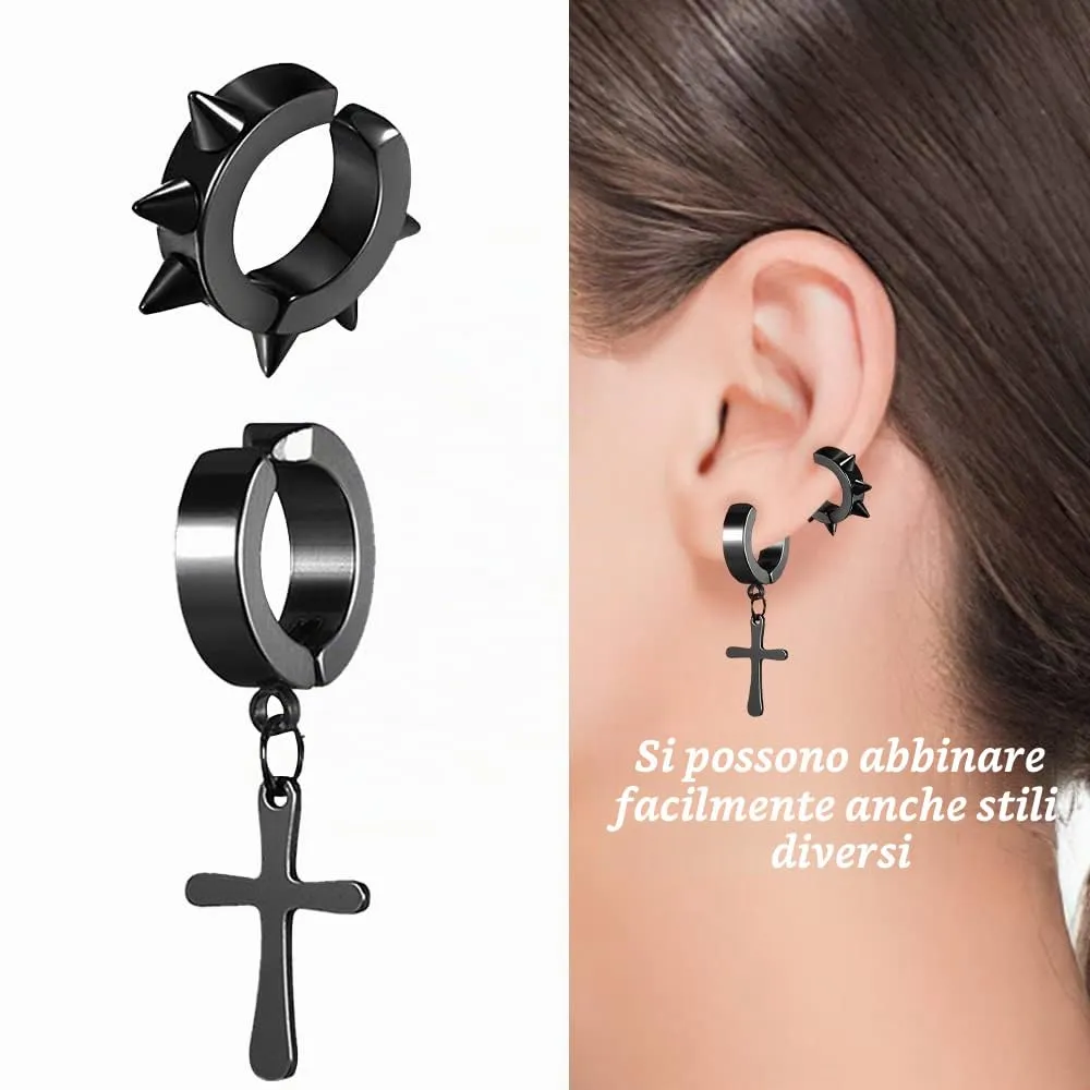 XiXiRan Orecchini Magnetici a Croce in Acciaio Inossidabile, Stile Punk Rock, Nero, Unisex - immagine 4