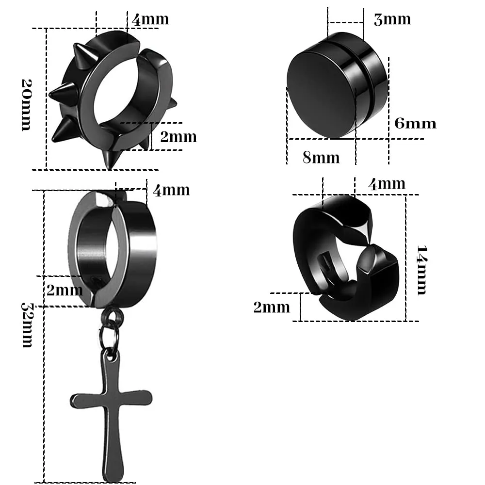 XiXiRan Orecchini Magnetici a Croce in Acciaio Inossidabile, Stile Punk Rock, Nero, Unisex - immagine 7