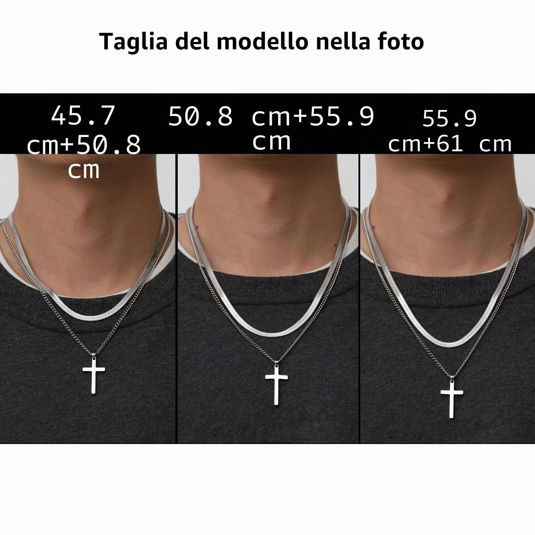 AFSTALR Collana con Croce da Uomo, 2 Pezzi in Acciaio Inox, Catena a Serpente in Oro, 45/50 cm - immagine 5
