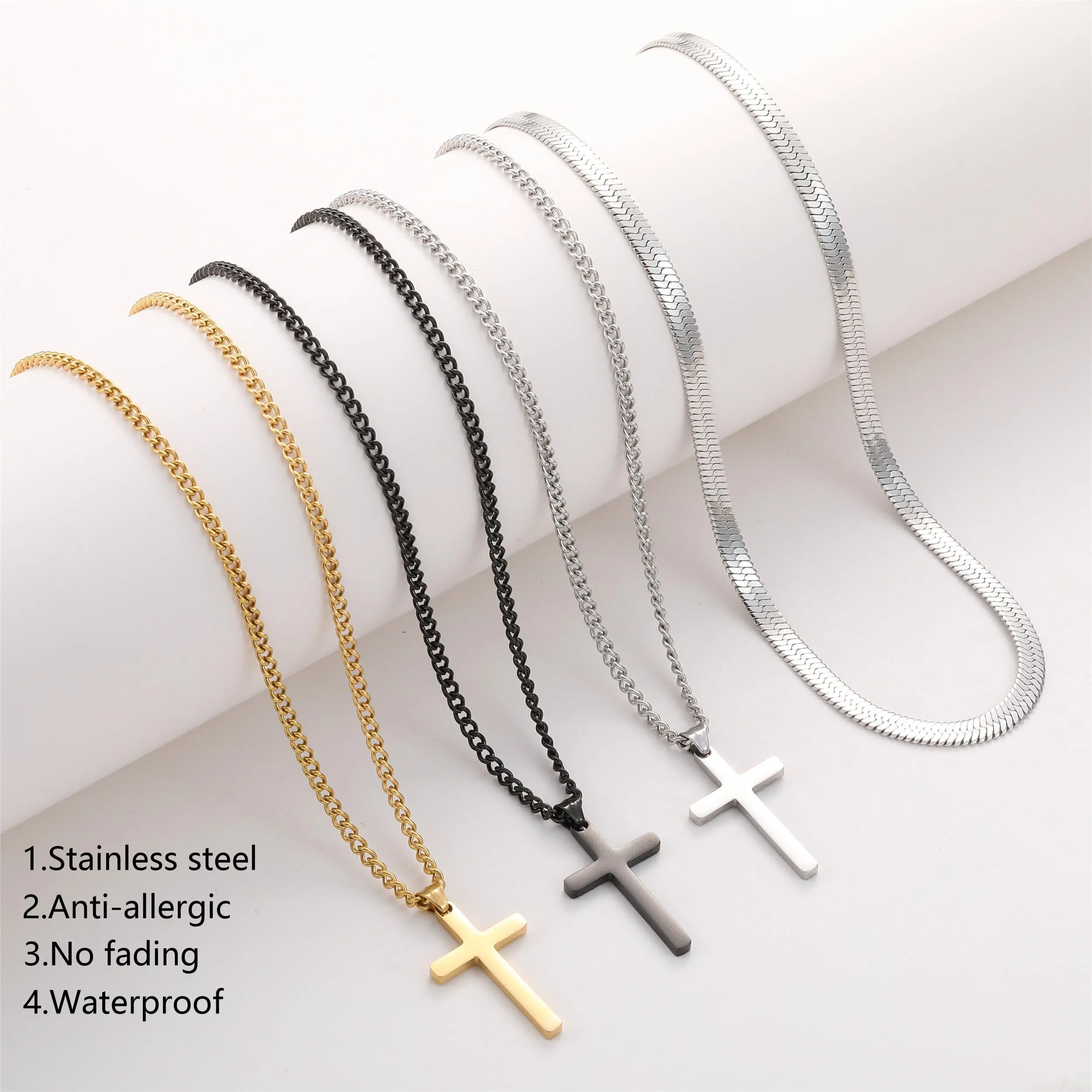 AFSTALR Collana con Croce da Uomo in Acciaio Inox, Catena a Serpente e Ciondolo a Crocifisso, Oro, 55/60 cm - immagine 3