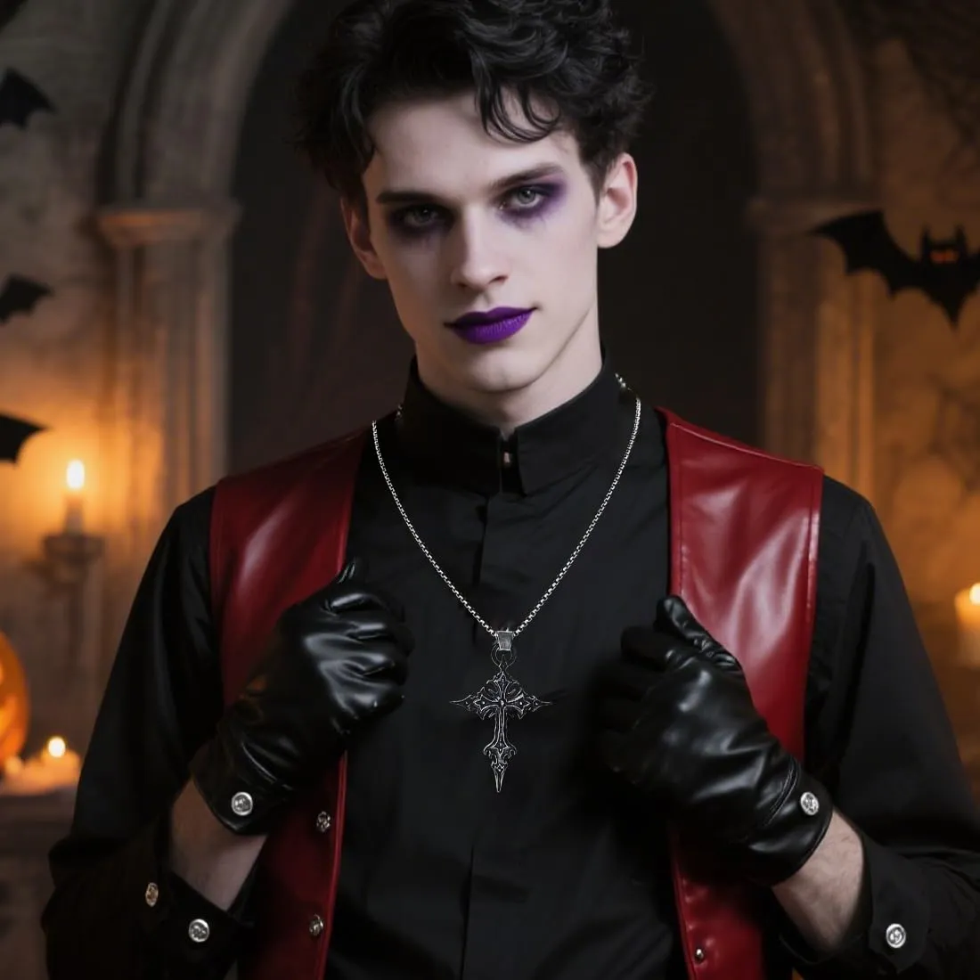 GONZTEL Collana Gotica Vintage con Ciondolo Croce e Teschio Stile Punk - immagine 4