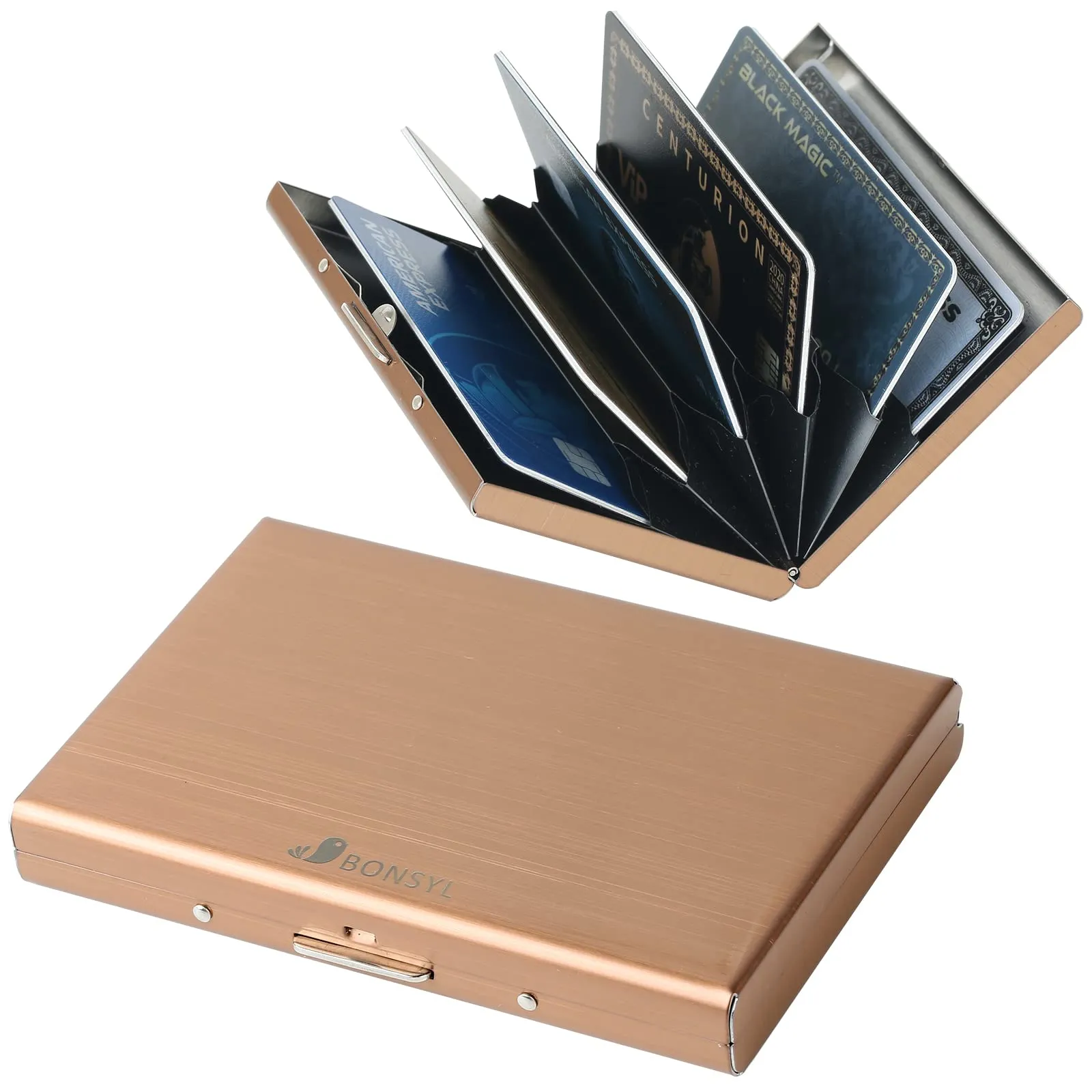 BONSYL Porta Carte di Credito in Acciaio Inossidabile con Blocco RFID, 6 Carte, Oro Rosa - immagine 1