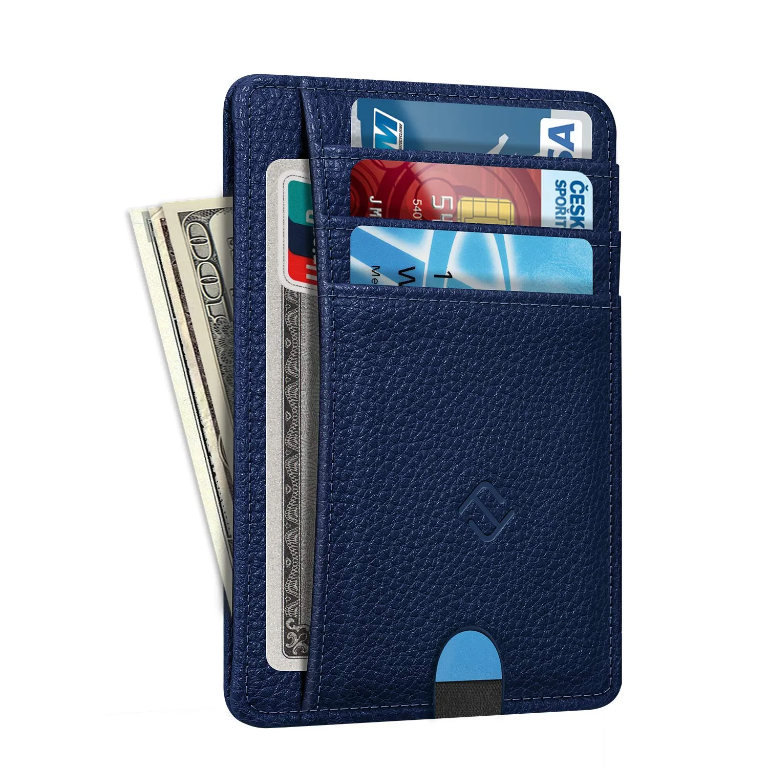 FINTIE Portafoglio Sottile con Tasca Frontale e Blocco RFID, Similpelle, Blu Scuro - immagine 2