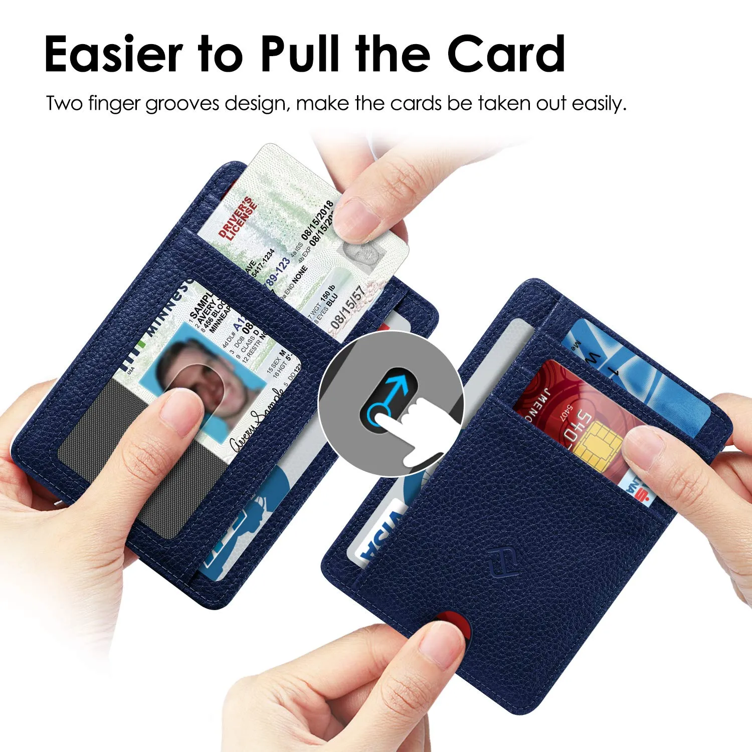 FINTIE Portafoglio Sottile con Tasca Frontale e Blocco RFID, Similpelle, Blu Scuro - immagine 4