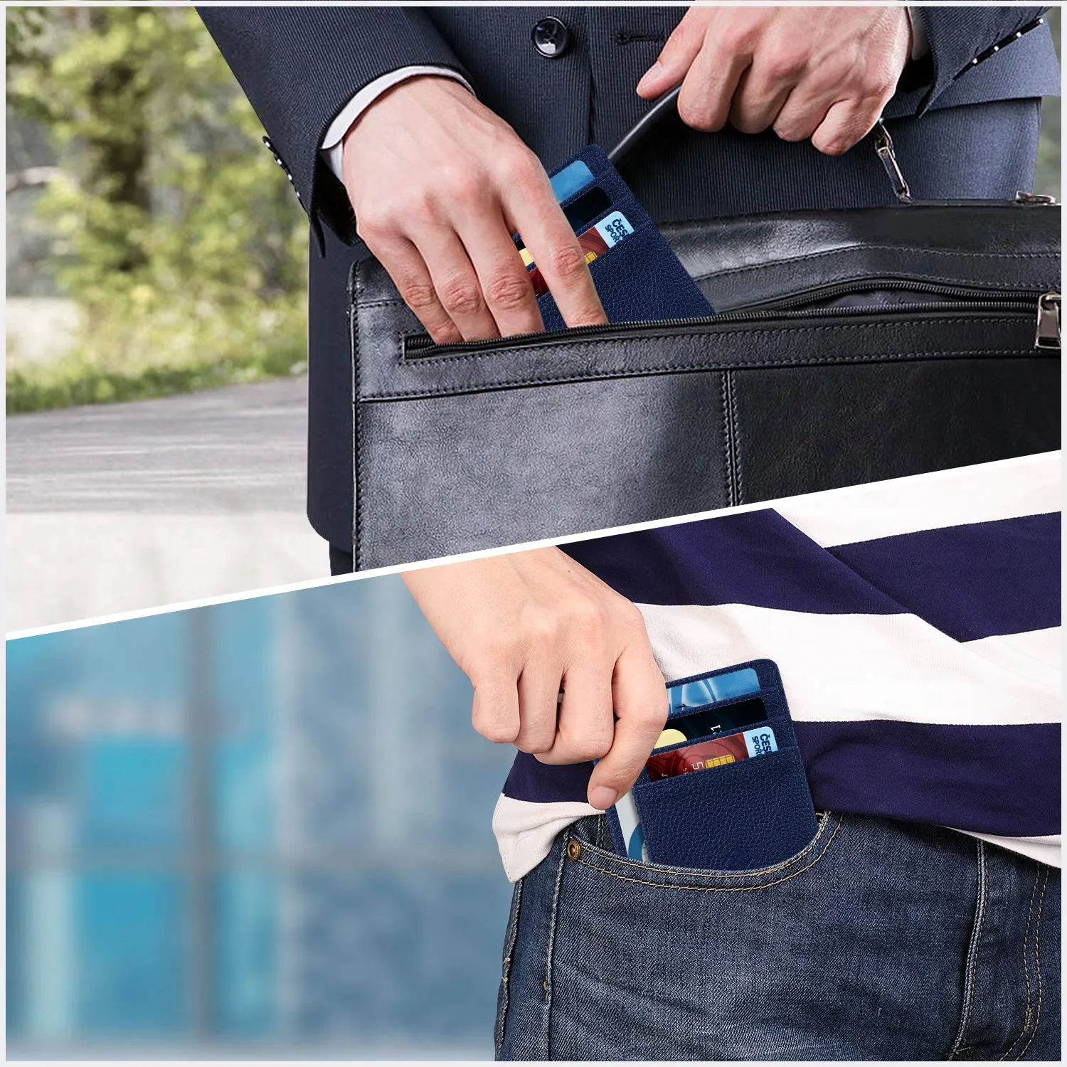 FINTIE Portafoglio Sottile con Tasca Frontale e Blocco RFID, Similpelle, Blu Scuro - immagine 7