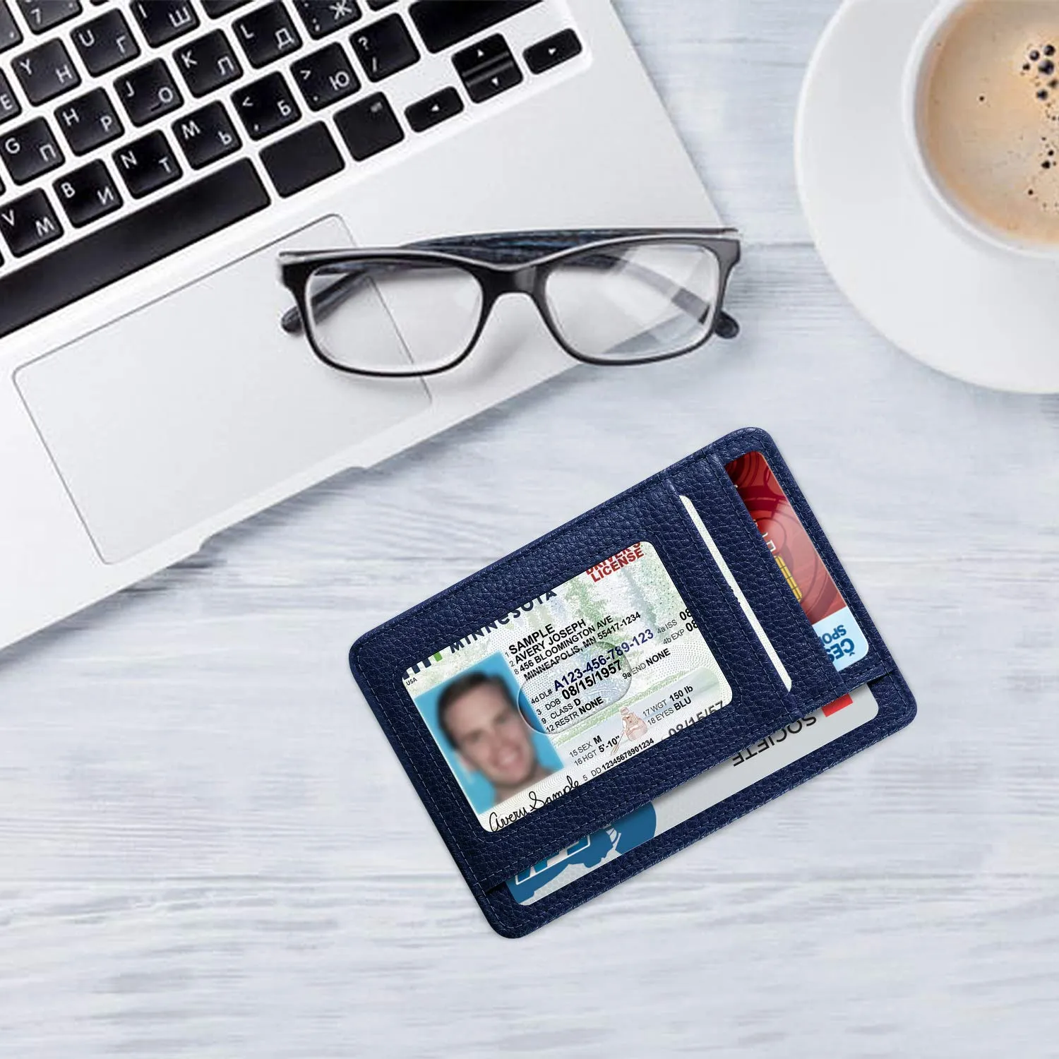 FINTIE Portafoglio Sottile con Tasca Frontale e Blocco RFID, Similpelle, Blu Scuro - immagine 8