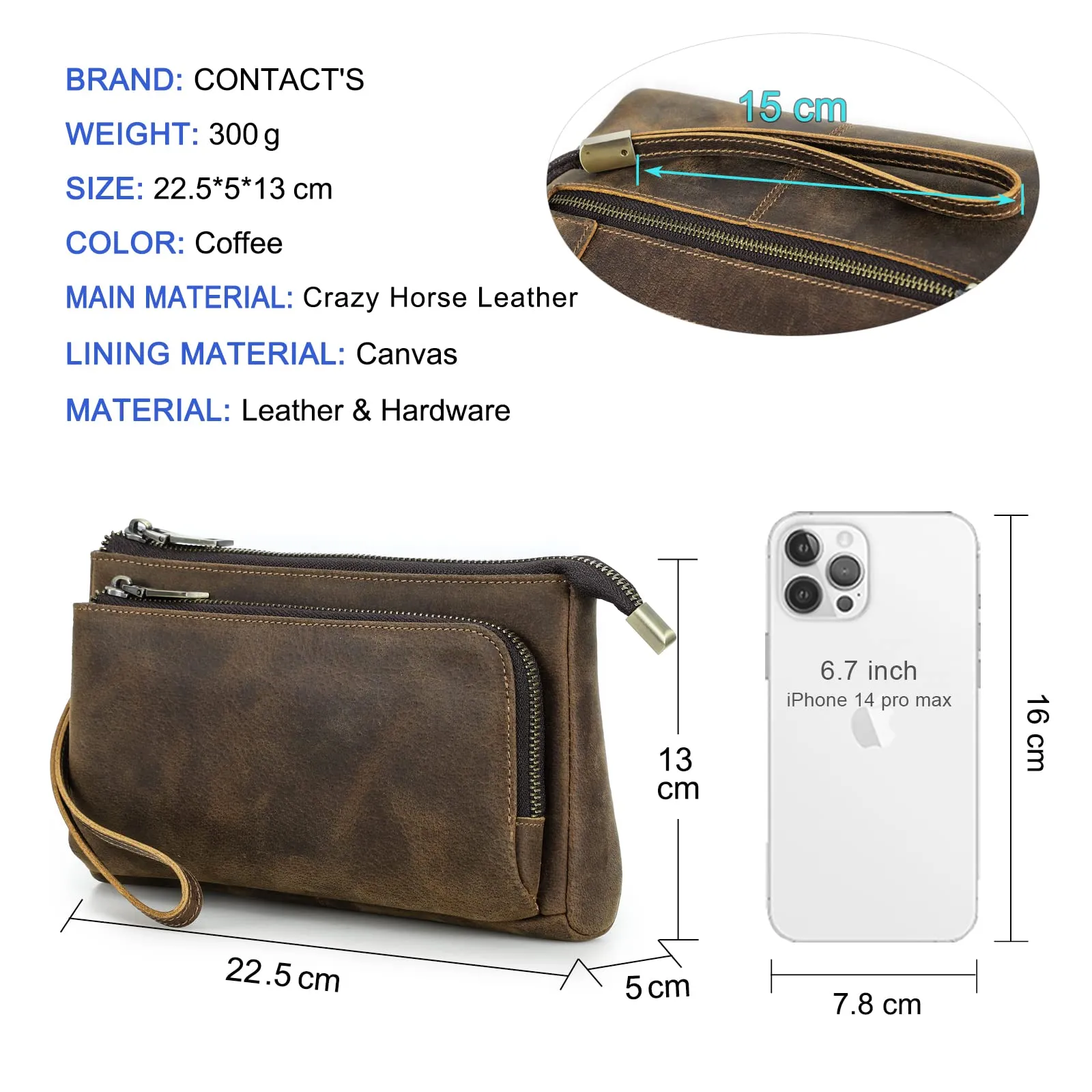 CONTACTS Pochette da Viaggio da Uomo in Vera Pelle con Cinturino da Polso e Portafoglio Passaporto - immagine 3