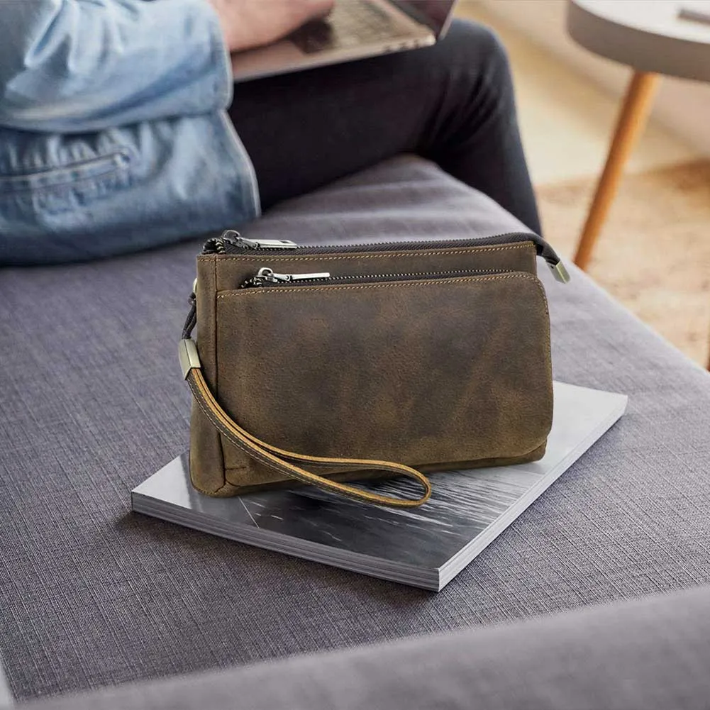CONTACTS Pochette da Viaggio da Uomo in Vera Pelle con Cinturino da Polso e Portafoglio Passaporto - immagine 7