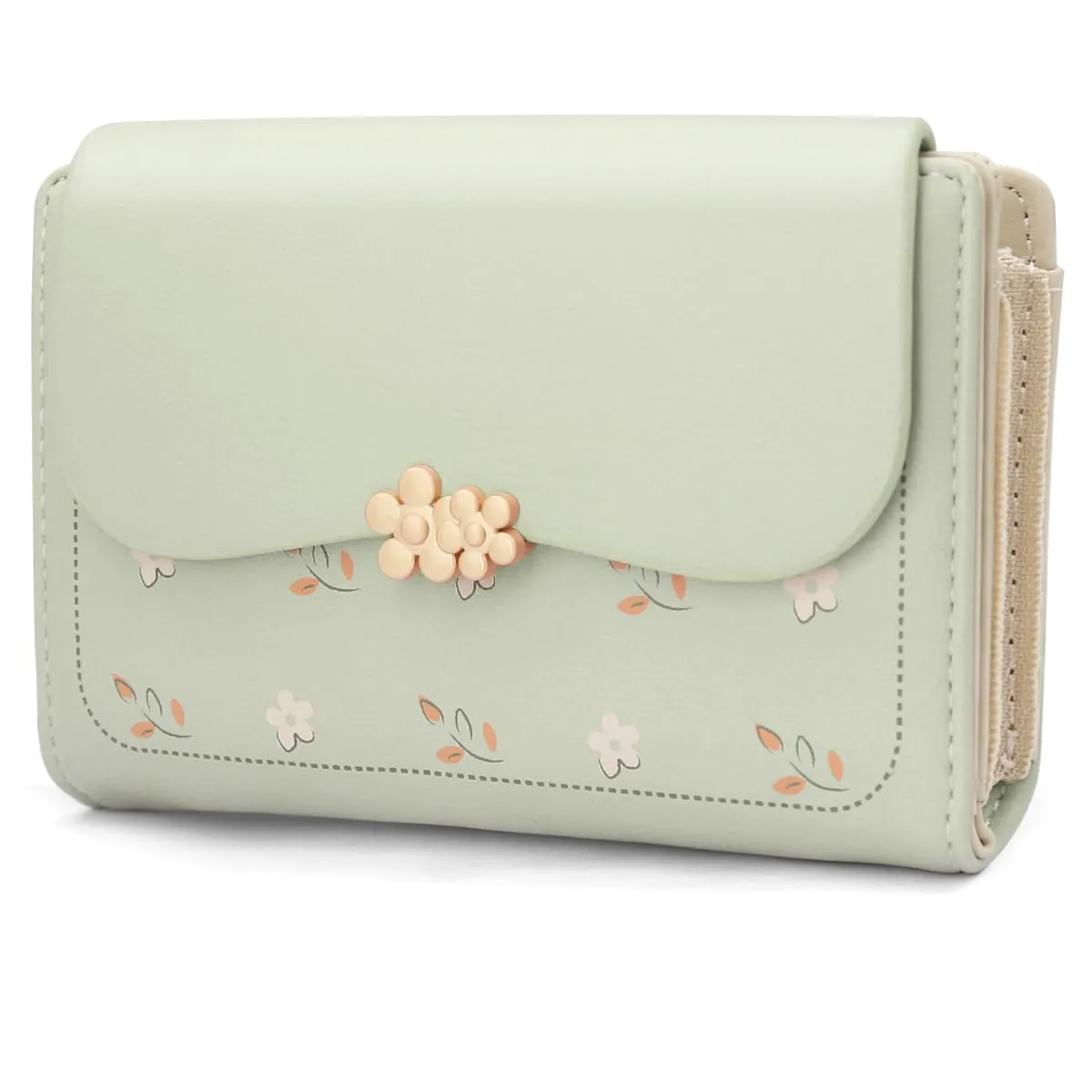 REETEE Portafoglio Donna in Pelle PU Slim, Formato Corto con Cerniera e 10 Porta Carte, Verde - immagine 1