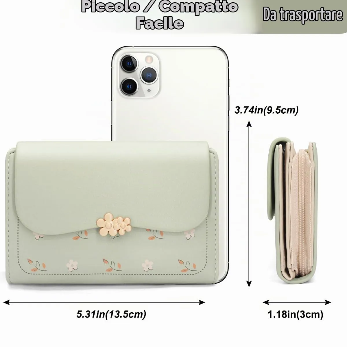 REETEE Portafoglio Donna in Pelle PU Slim, Formato Corto con Cerniera e 10 Porta Carte, Verde - immagine 4