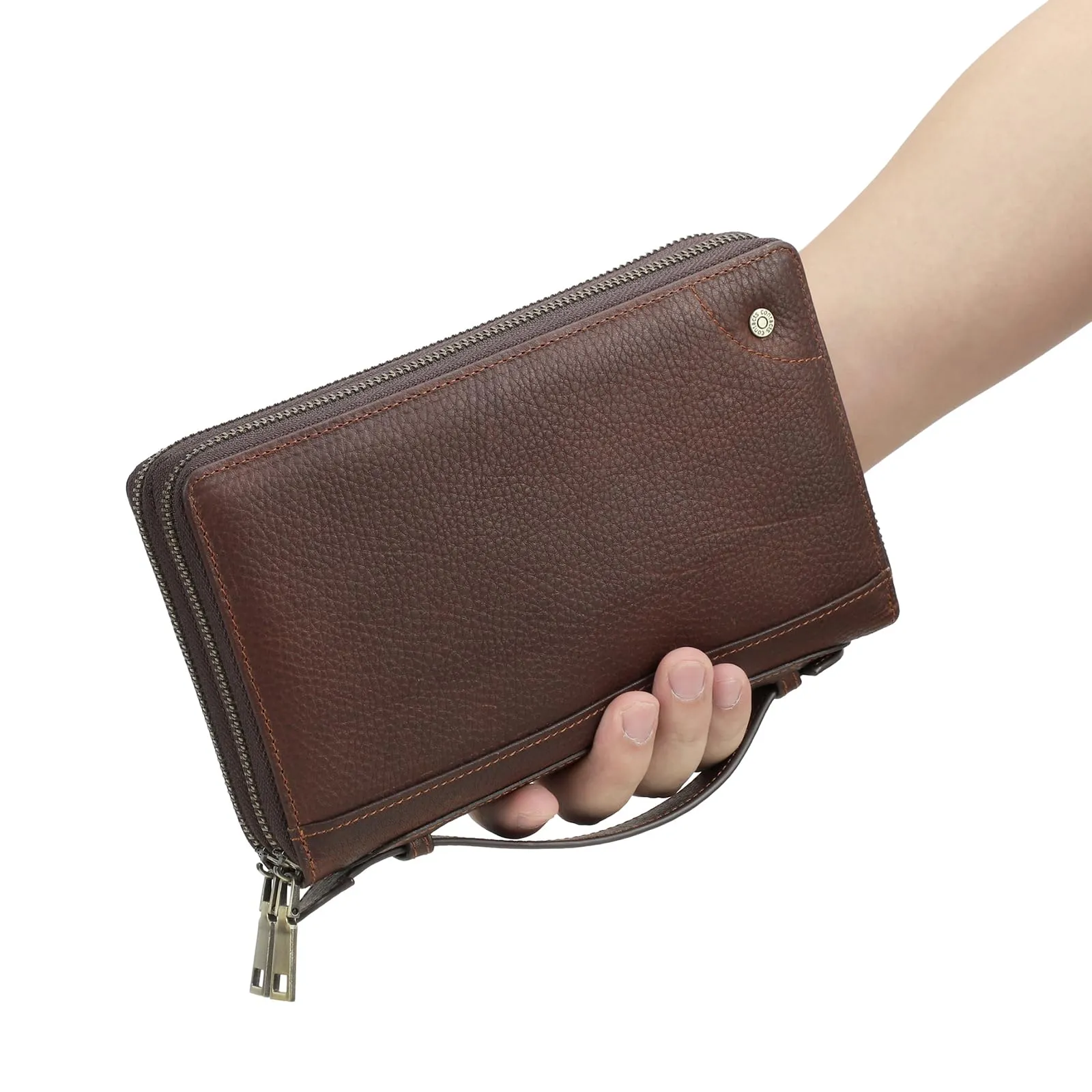 CONTACTS Pochette da viaggio in pelle da uomo, portafoglio con 2 cerniere, organizer per passaporto e biglietti da visita, borsa a mano con tracolla - immagine 7