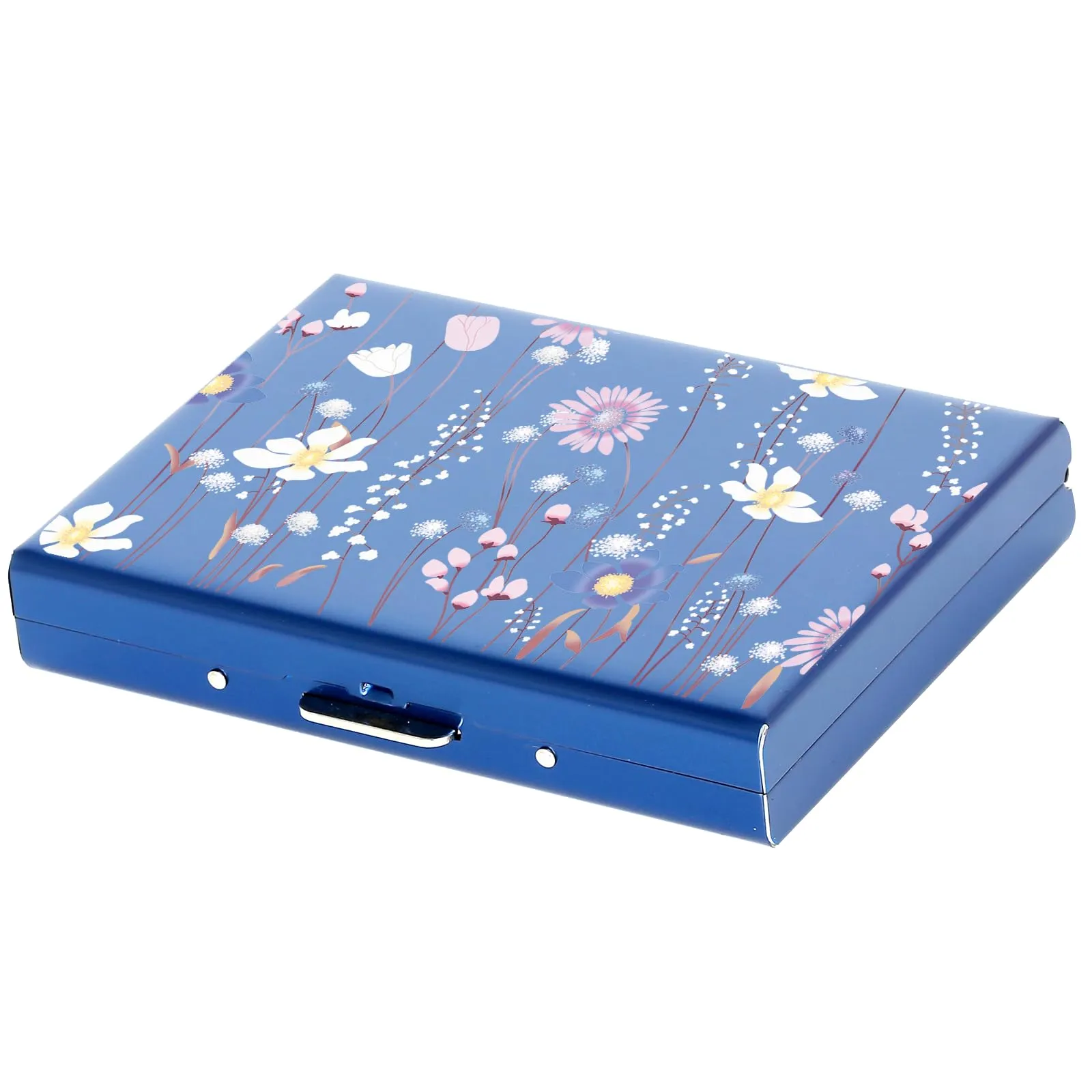 BONSYL Porta Carte di Credito in Metallo con Protezione RFID, 8 Scomparti, Blu/Fiore - immagine 1