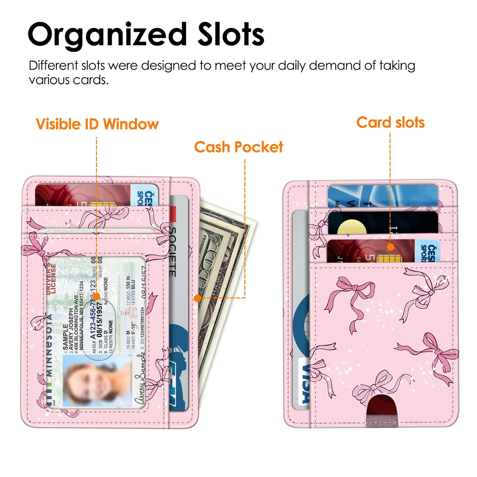 FINTIE Portafoglio Sottile con Tasca Frontale e Blocco RFID - Rosa Fiocco - immagine 4