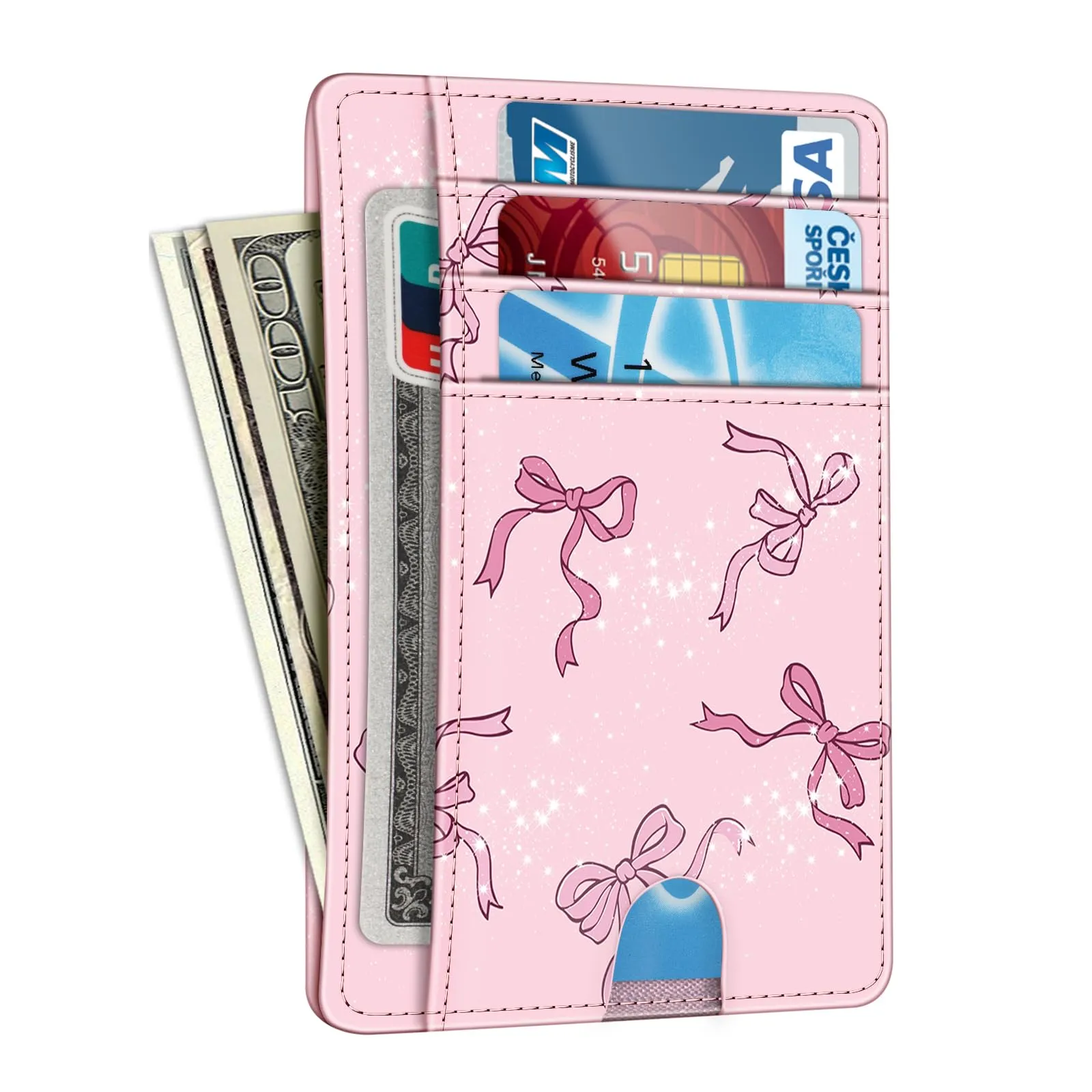 FINTIE Portafoglio Sottile con Tasca Frontale e Blocco RFID - Rosa Fiocco - immagine 5