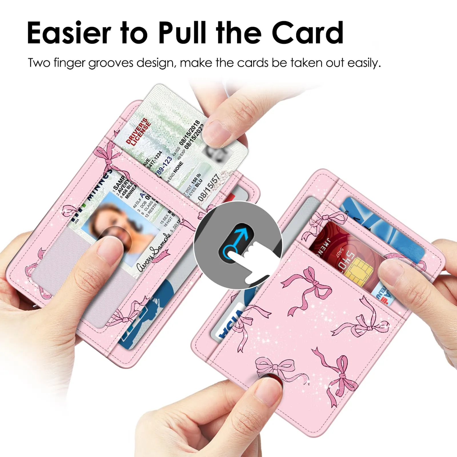 FINTIE Portafoglio Sottile con Tasca Frontale e Blocco RFID - Rosa Fiocco - immagine 6